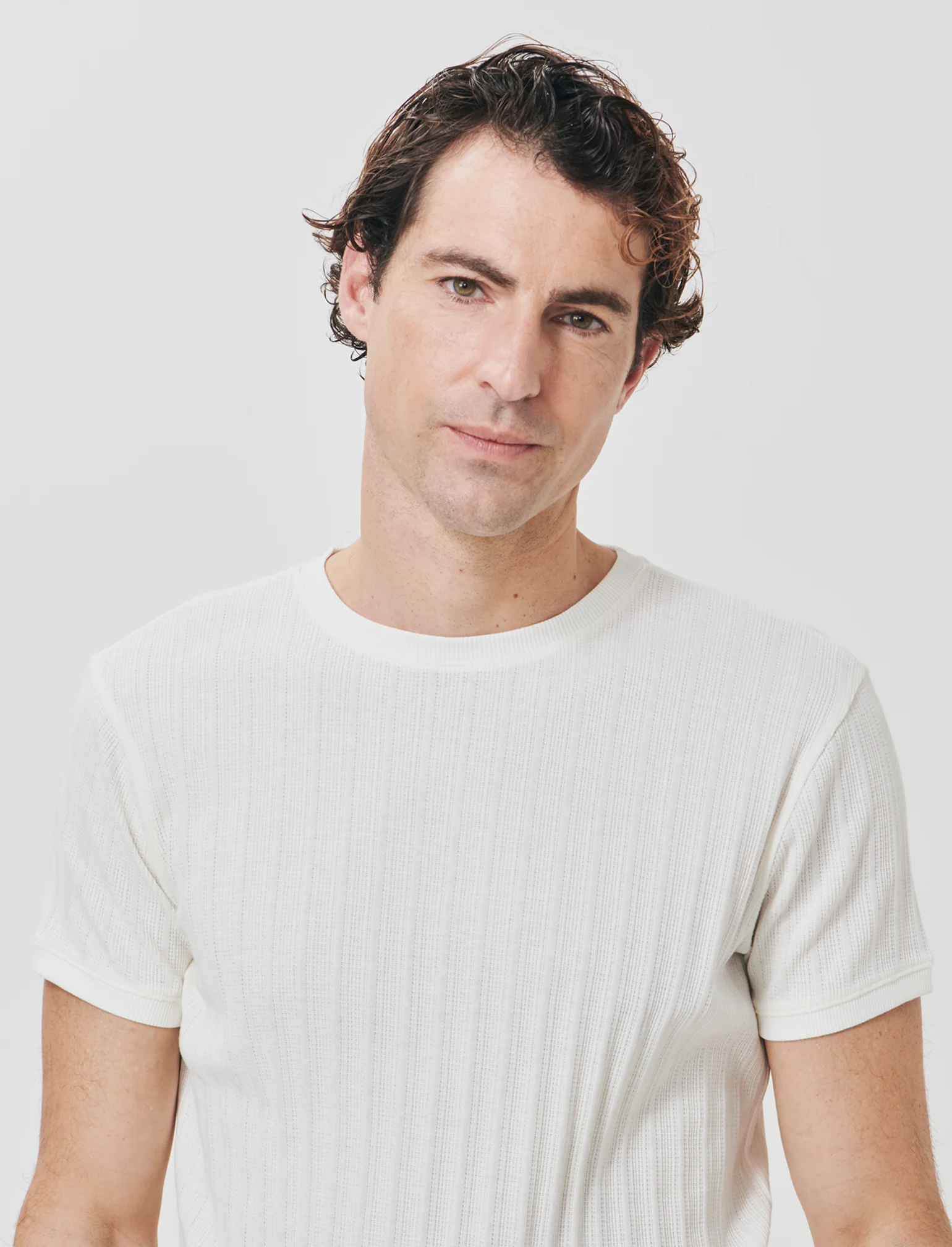 T-shirt girocollo jacquard effetto maglia - Beige ecru - Image 4