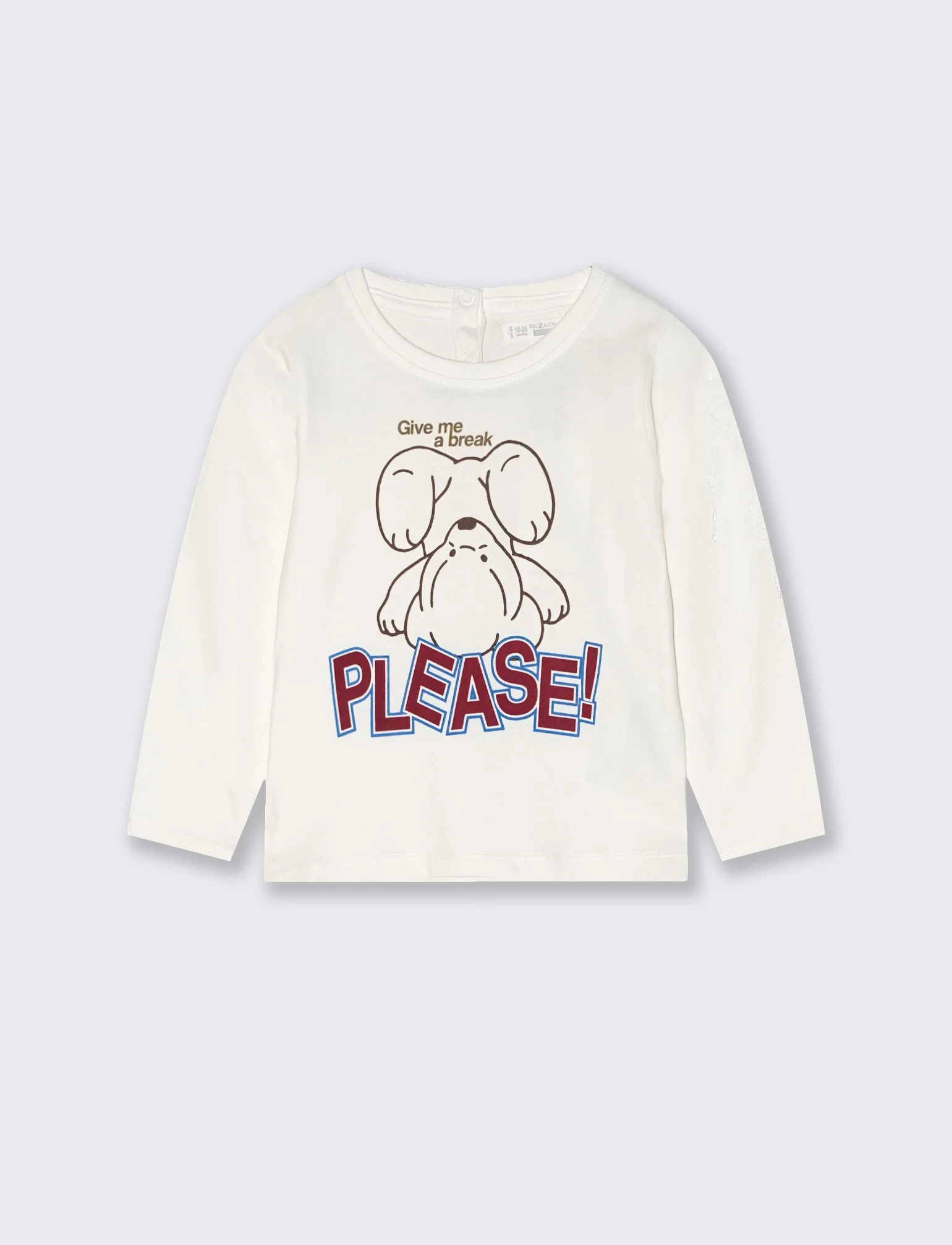 T shirt girocollo manica lunga con stampa - Bianco latte