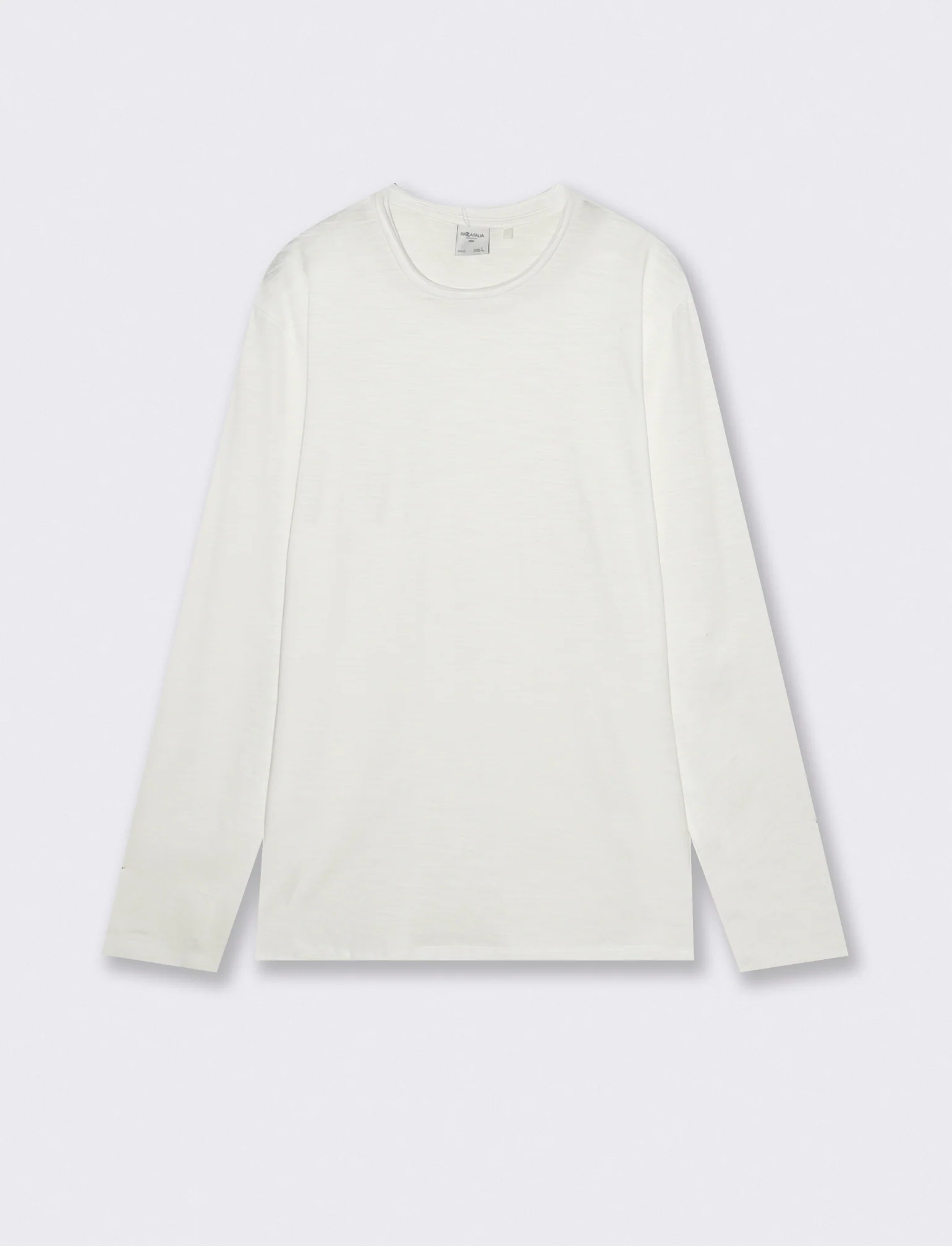 T-Shirt Girocollo Maniche Lunghe Cotone - Bianco