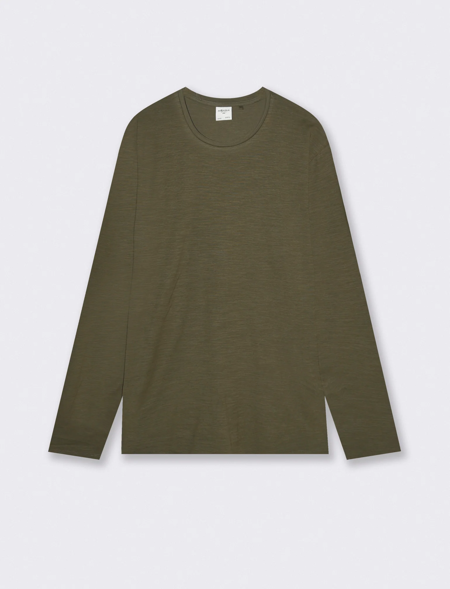 T-Shirt Girocollo Maniche Lunghe Cotone - Verde militare