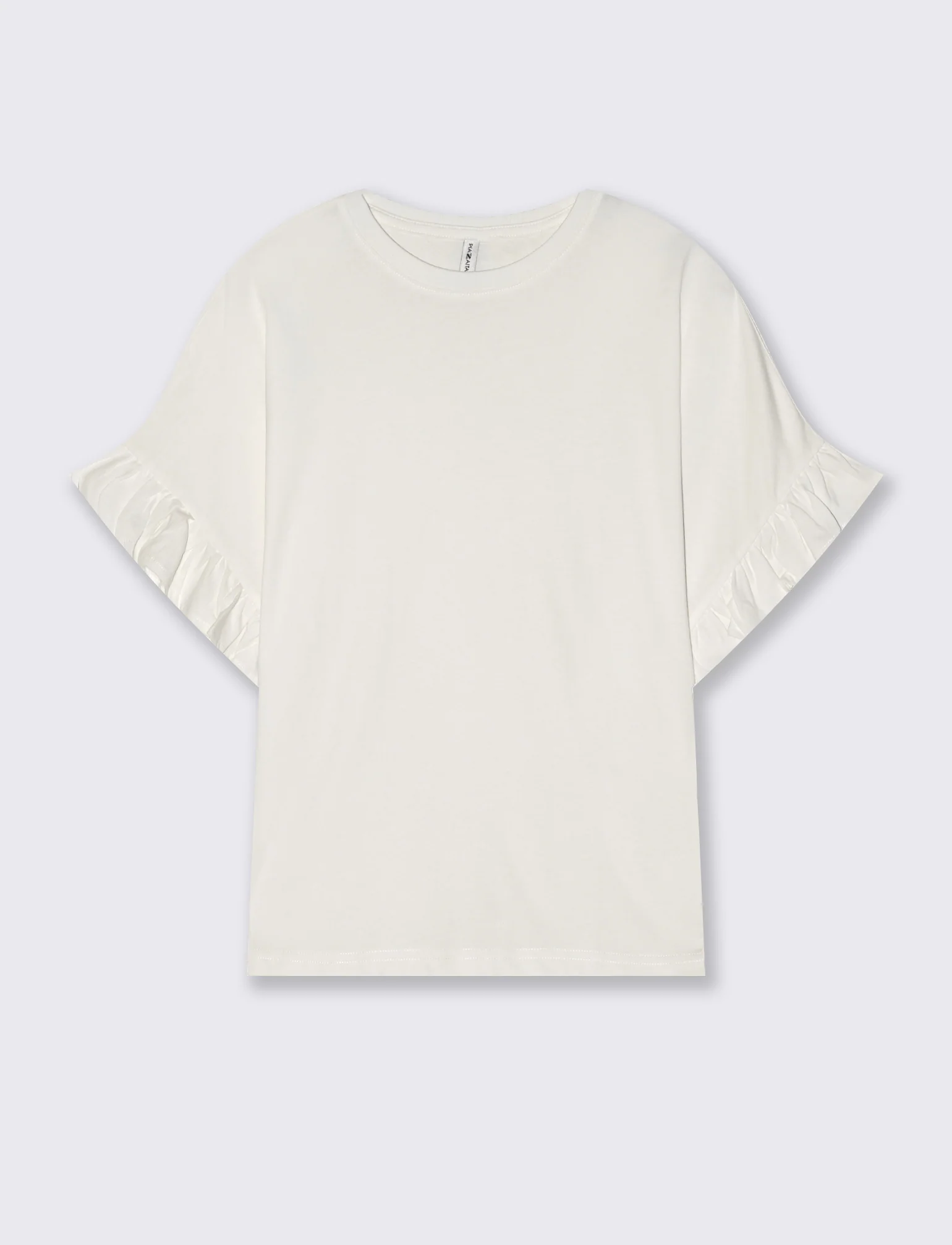 T-Shirt Girocollo Mezza Manica con Ruches - Avorio