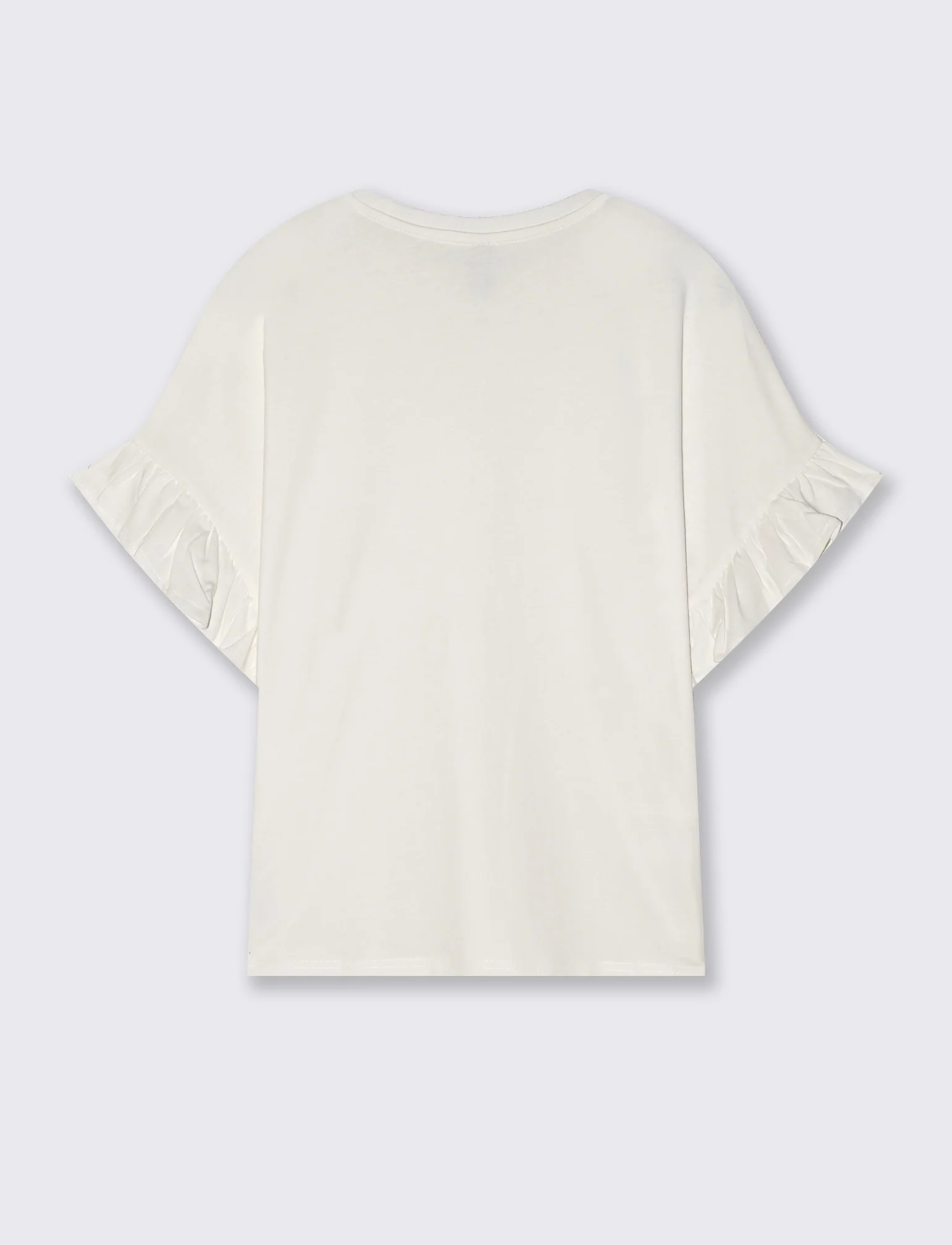 T-Shirt Girocollo Mezza Manica con Ruches - Avorio - Image 2