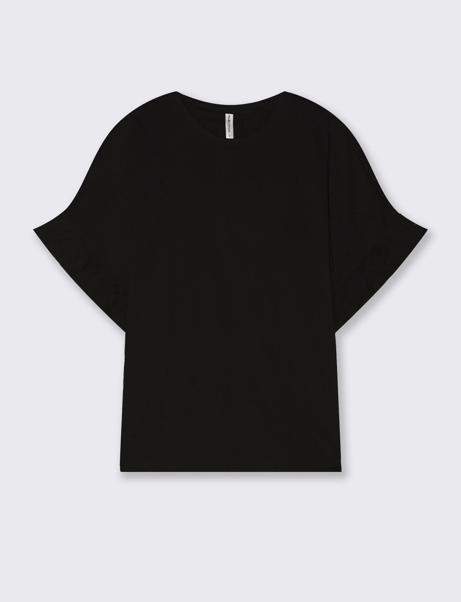 T-Shirt Girocollo Mezza Manica con Ruches - Nero