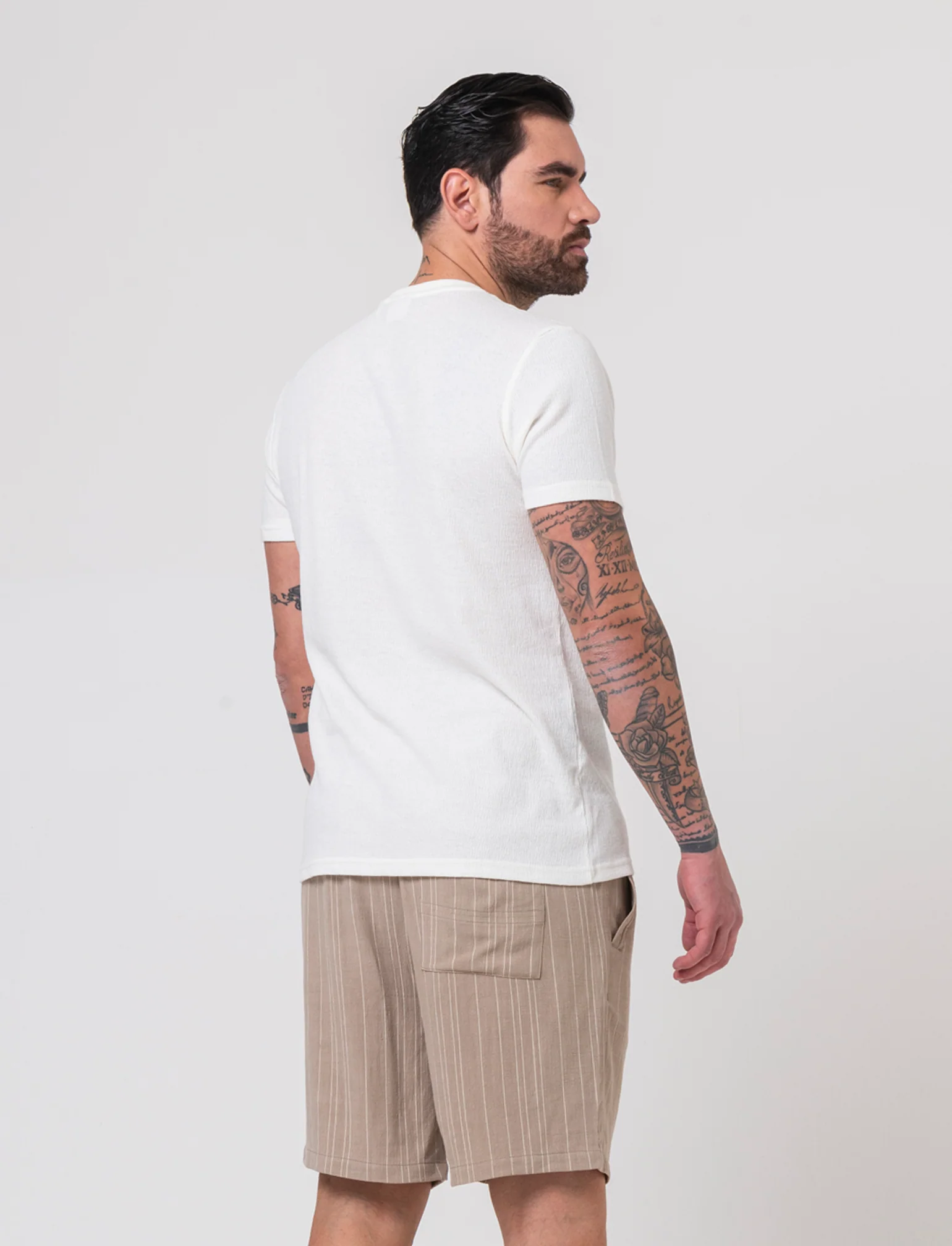 T-shirt girocollo struttura jacquard da uomo - Bianco sporco - Image 2