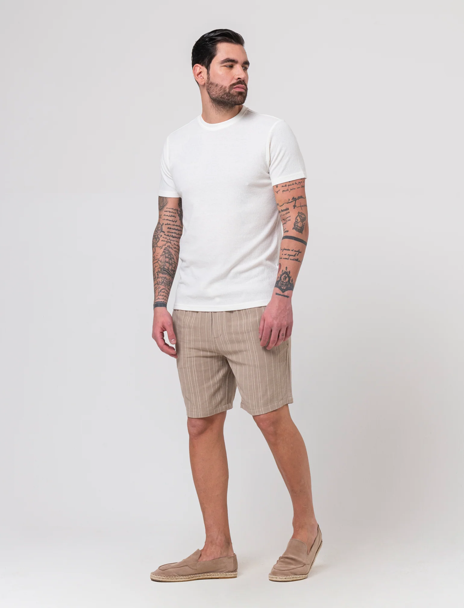 T-shirt girocollo struttura jacquard da uomo - Bianco sporco - Image 3