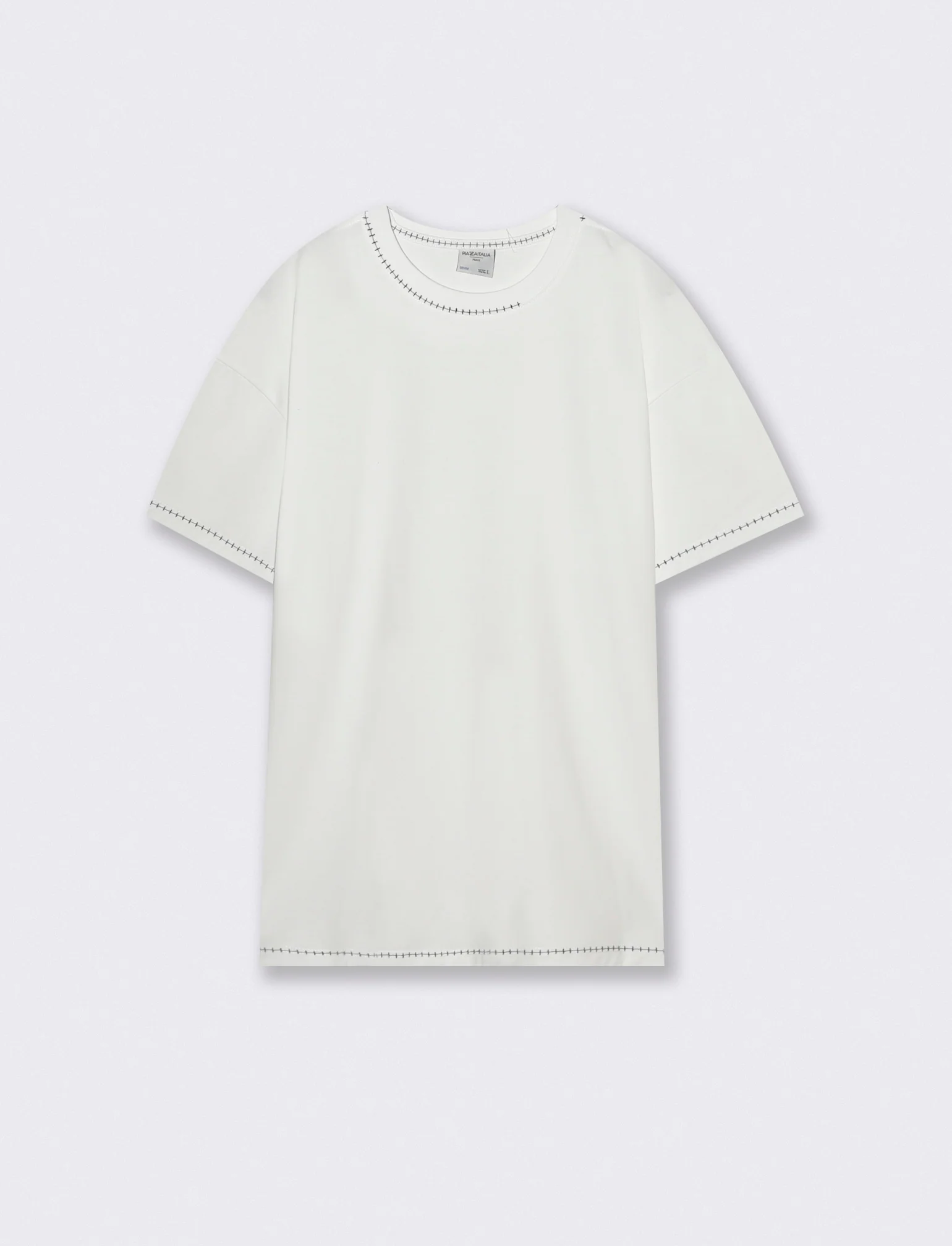T-shirt heavy weight con impunture a contrasto - Bianco