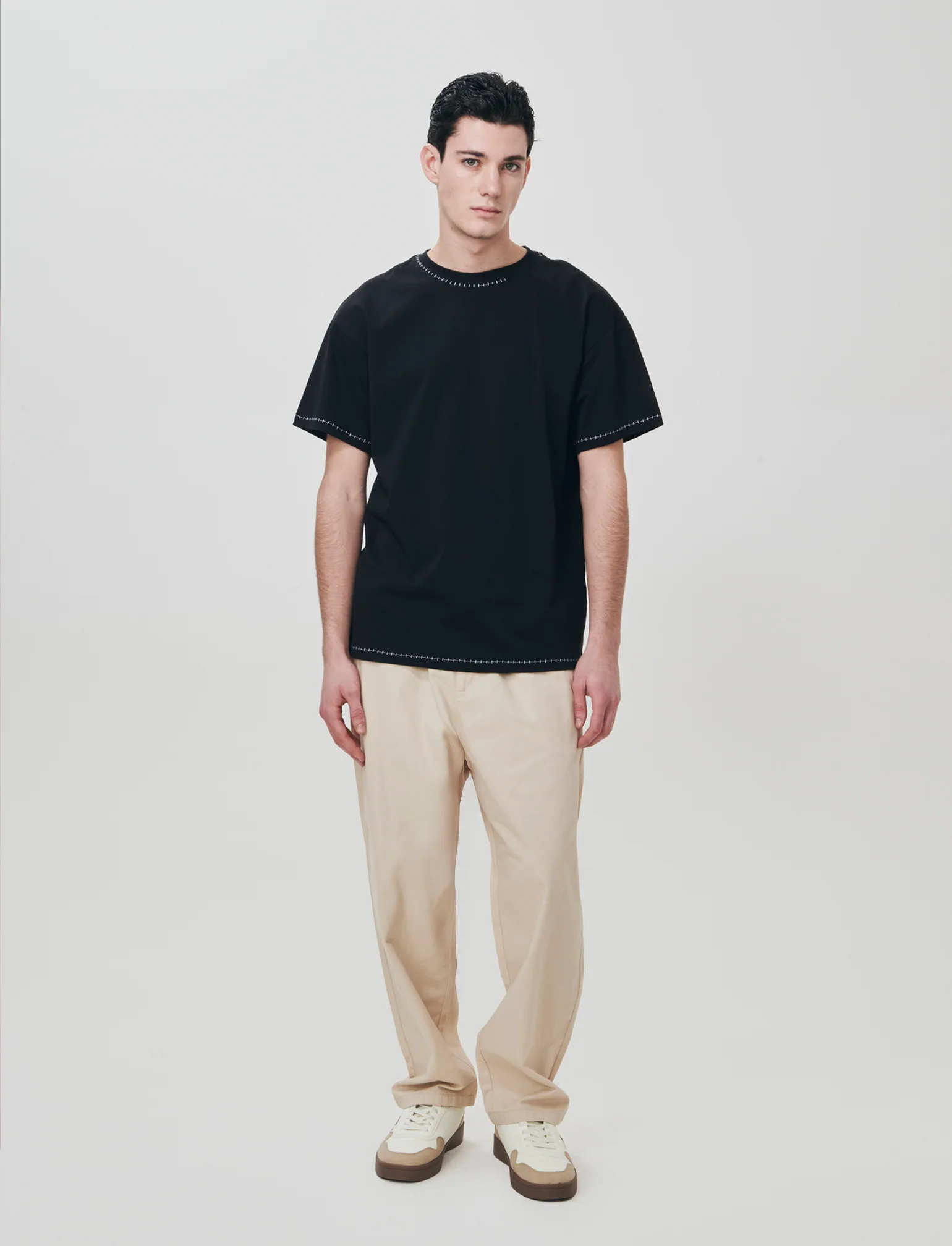 T-shirt heavy weight con impunture a contrasto - Nero - Image 4