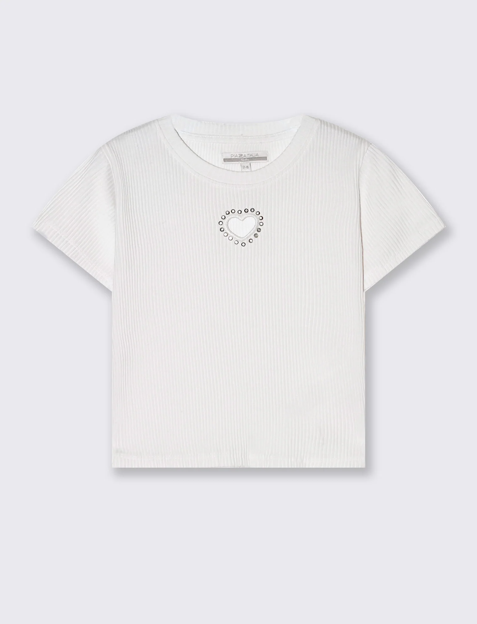 T-shirt in costina con cuore da bambina - Bianco
