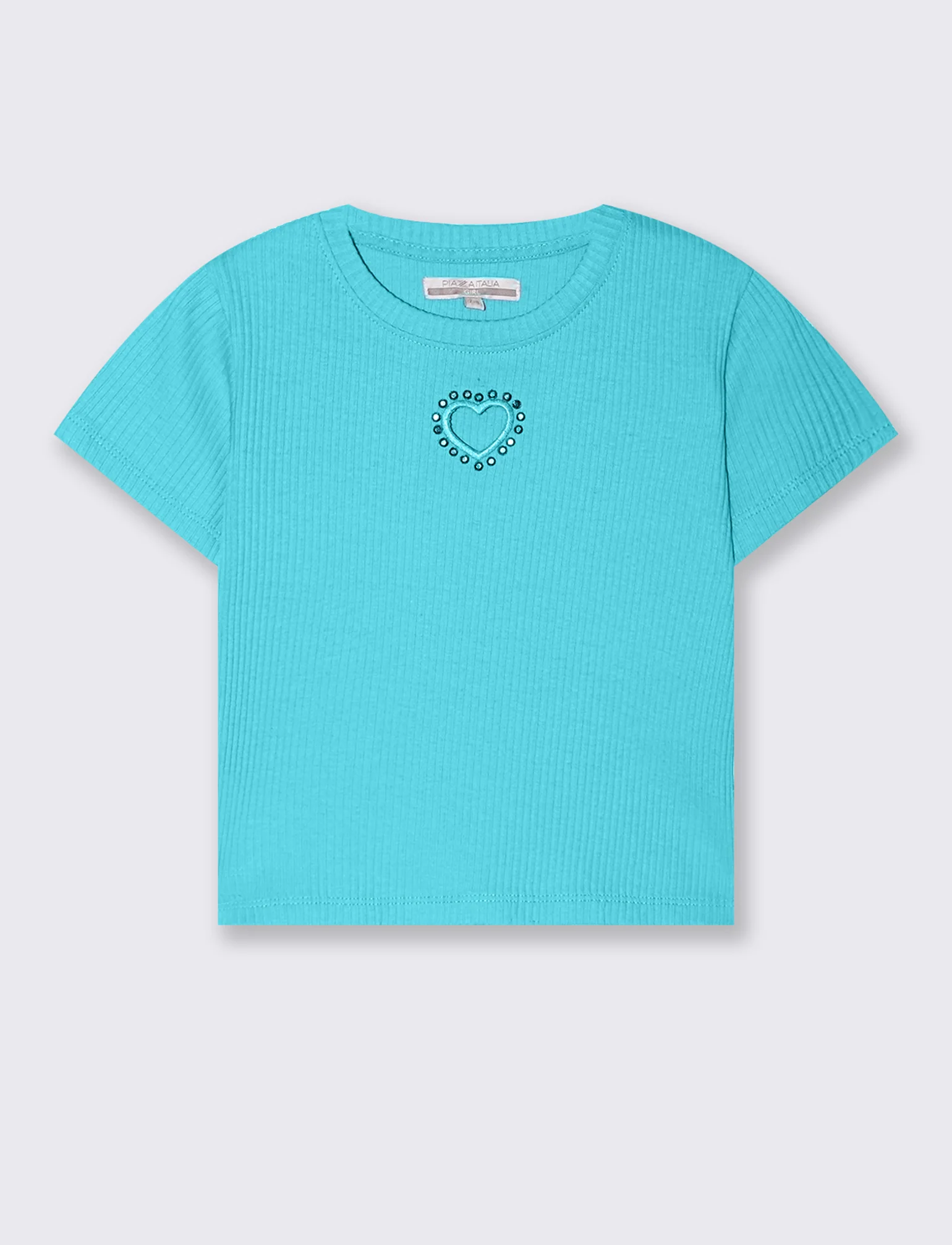 T-shirt in costina con cuore da bambina - Verde acqua