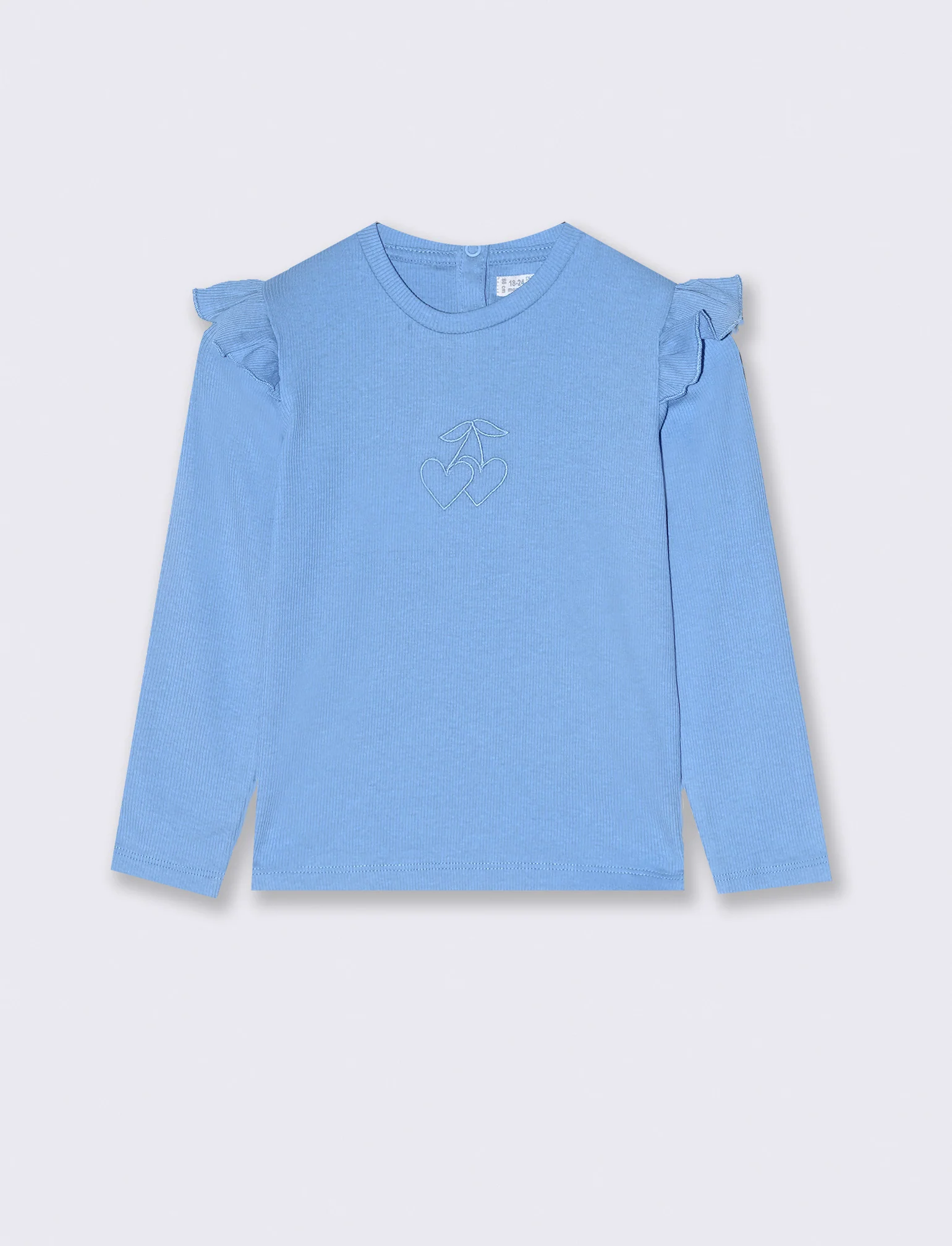 T shirt in costina con ricamo - Azzurro - Image 2