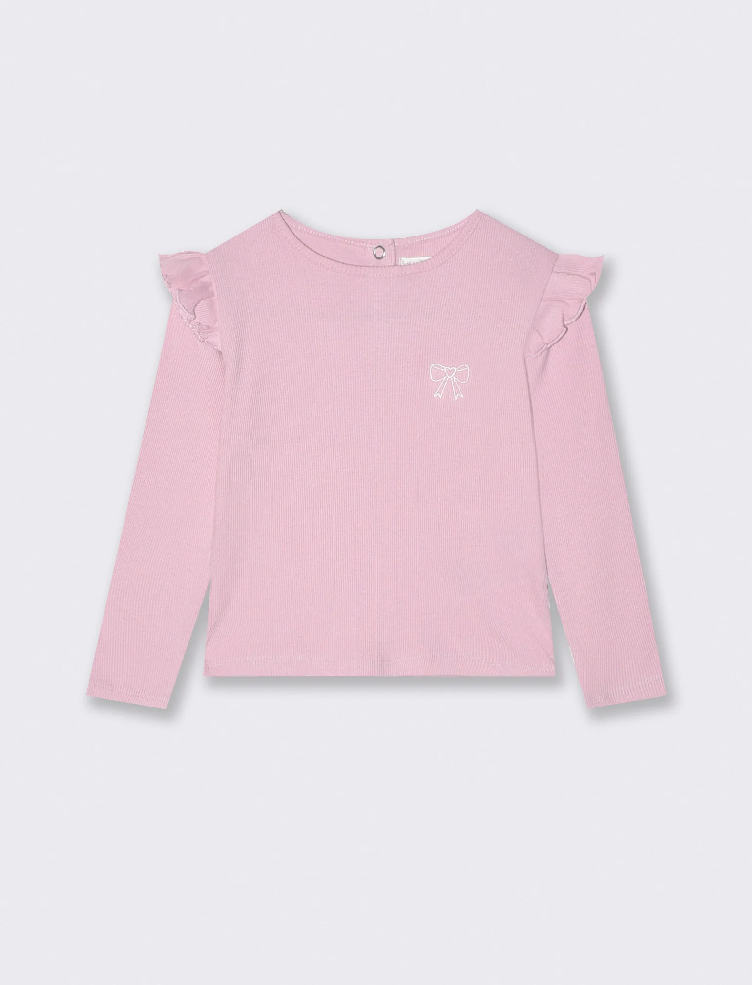 T-shirt in costina con ricamo elegante - Rosa polvere