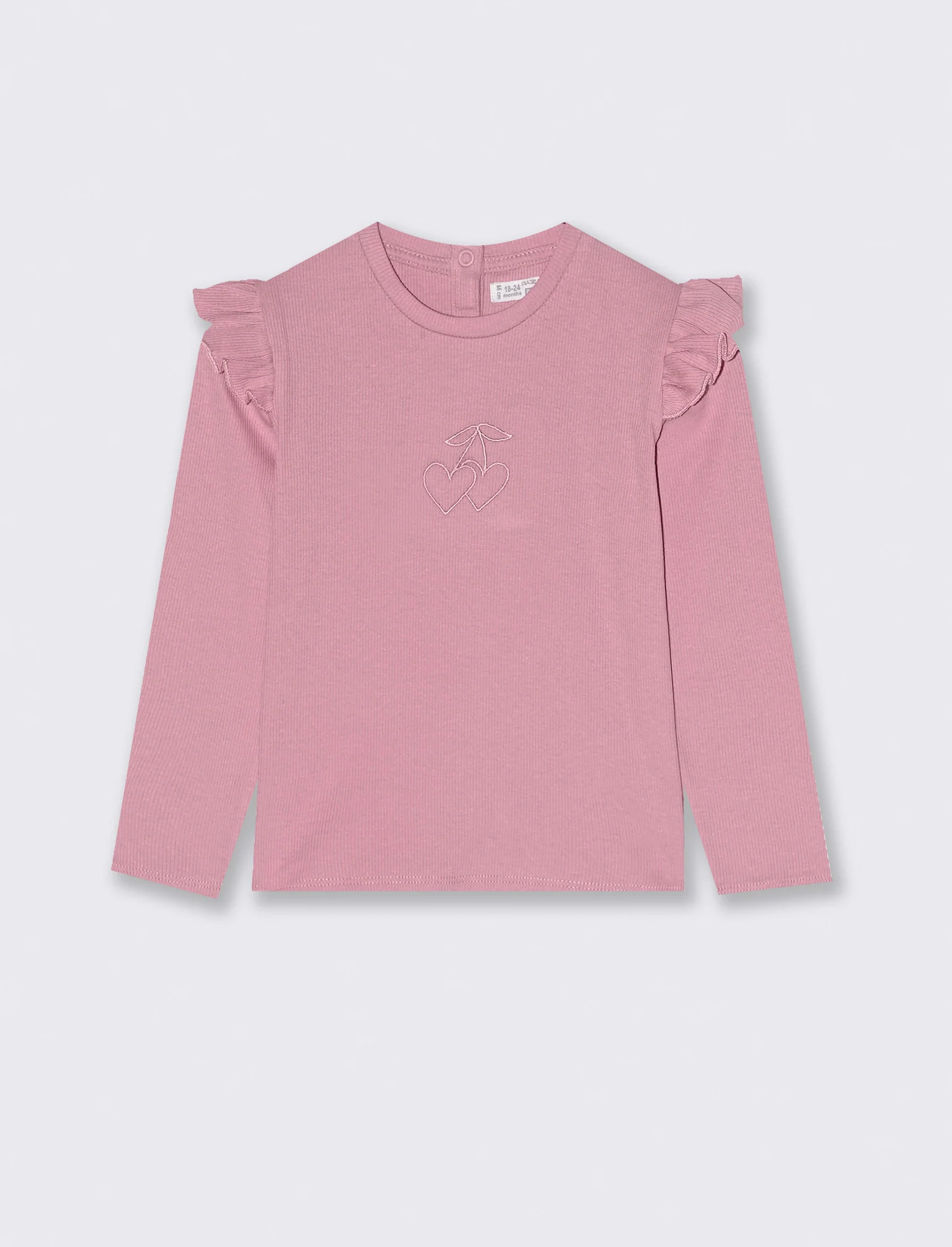 T shirt in costina con ricamo - Rosa - Image 2