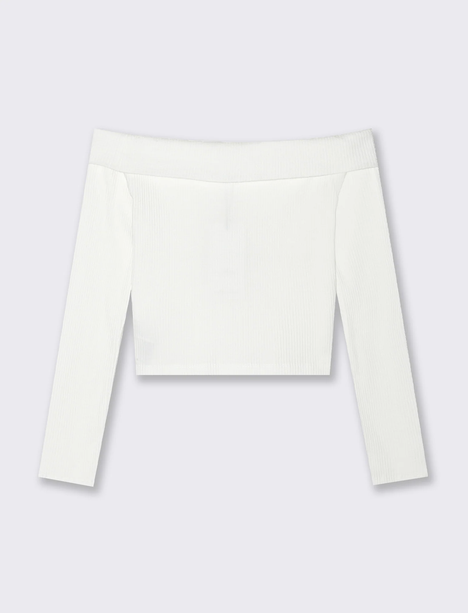 T-shirt in costina con scollo a barca da bambina - Bianco latte - Image 2