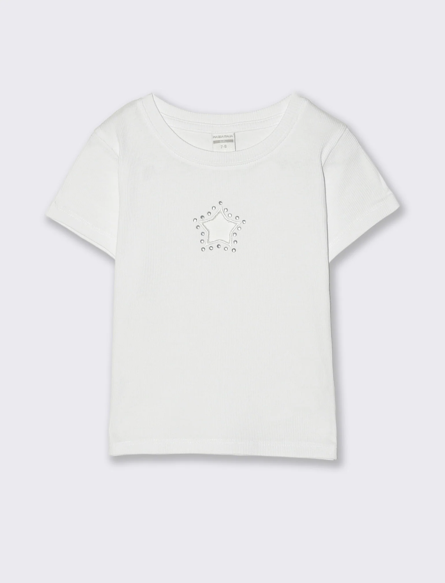 T-shirt in costina con stella e strass - Bianco - Image 2
