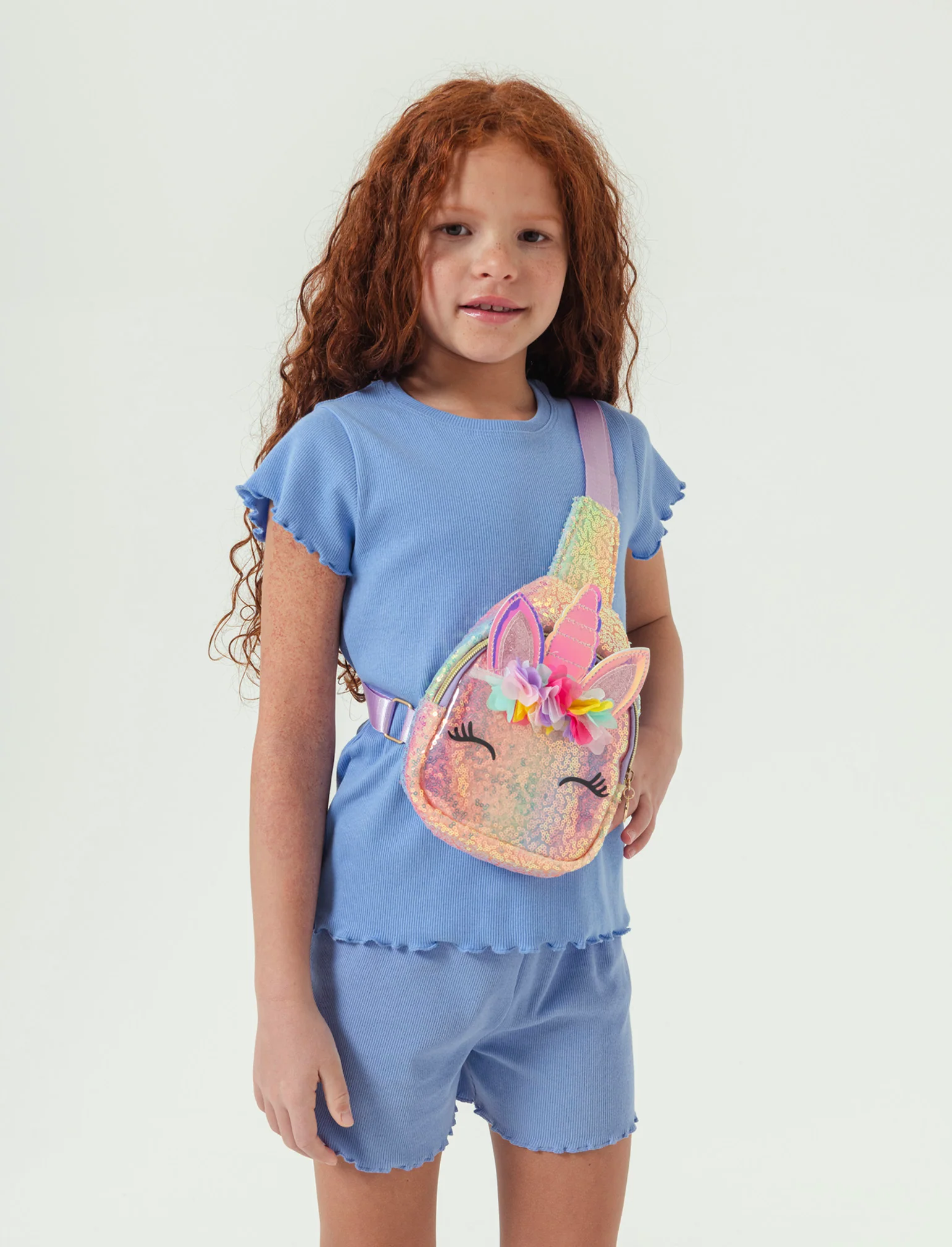 T-shirt in costina da bambina - Azzurro - Image 2