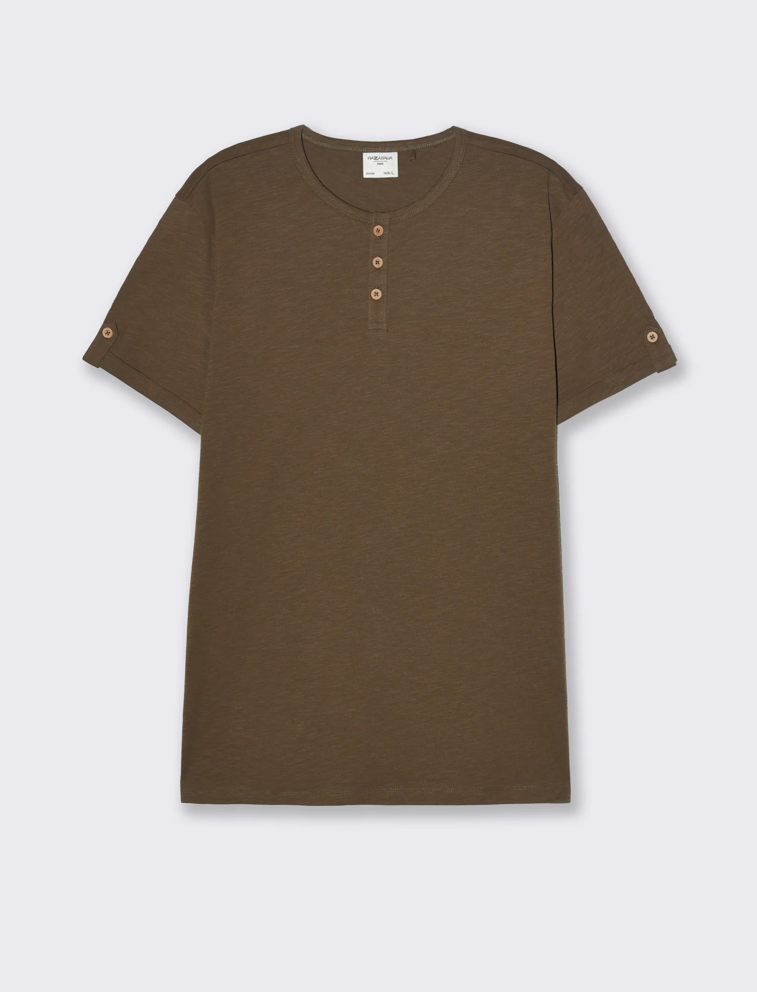 T-shirt in cotone con collo a serafino da uomo - Verde kaki - Image 4