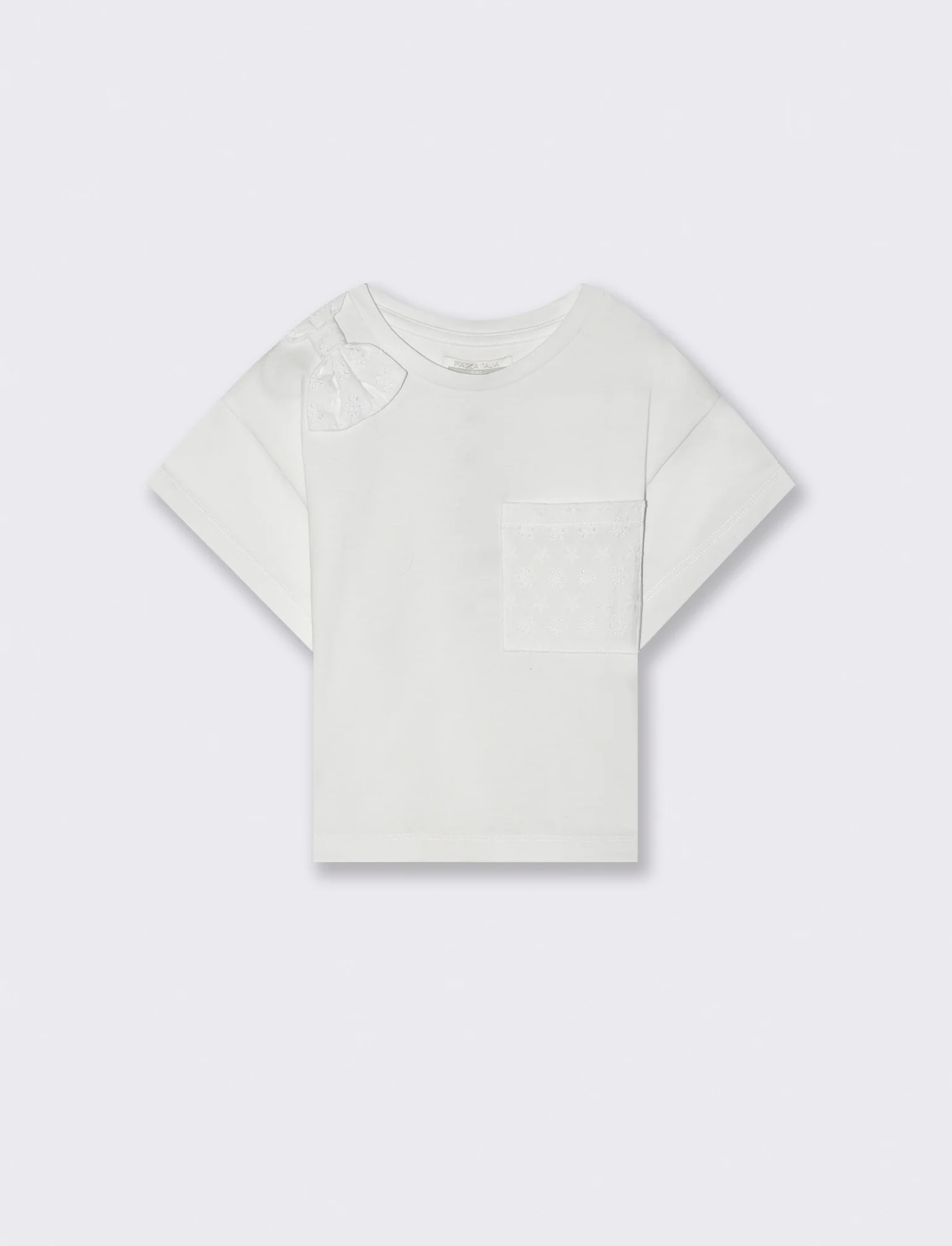 T-shirt in cotone con dettagli in sangallo da bambina - Bianco - Image 2