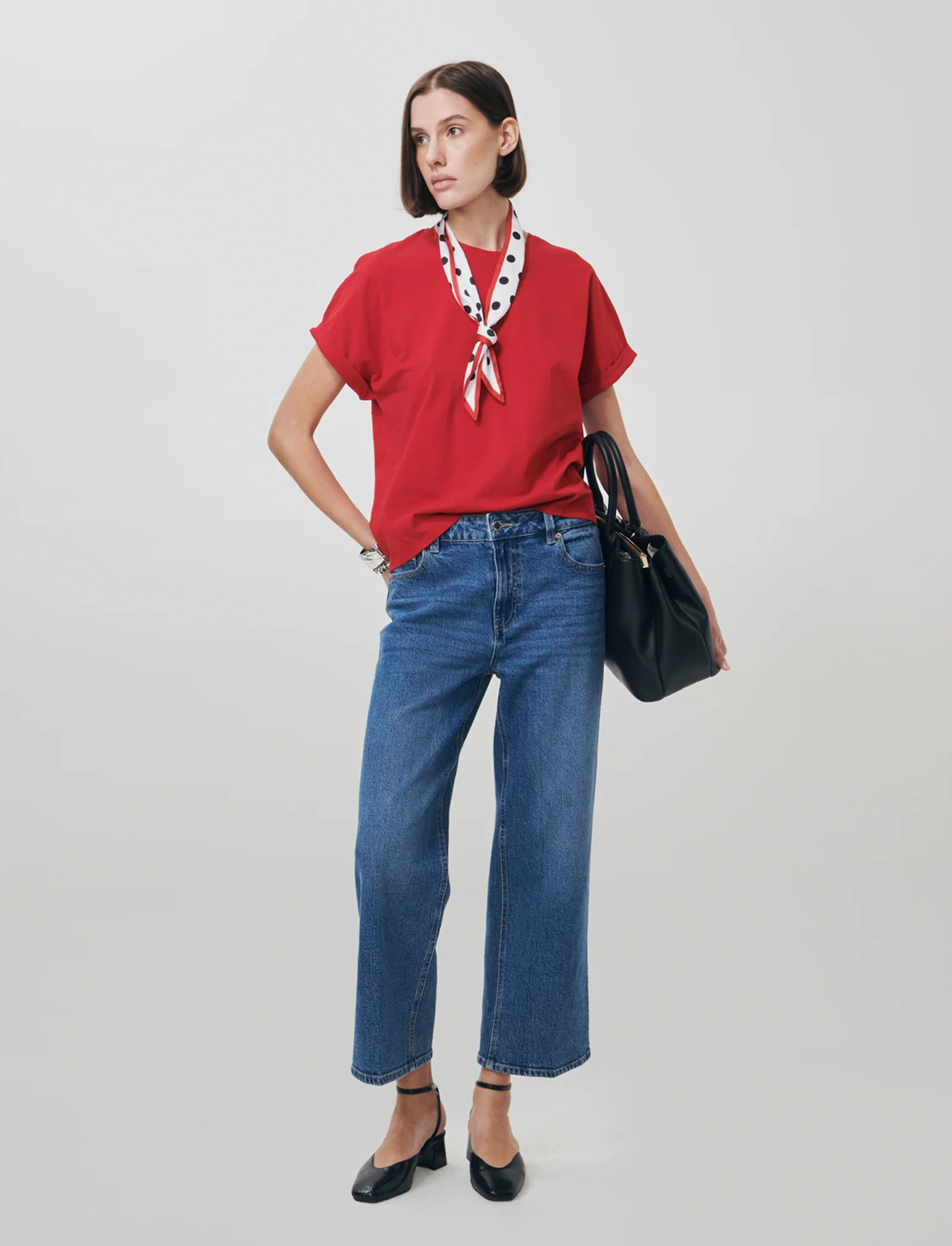 T-shirt in cotone con foulard incluso - Rosso - Image 2