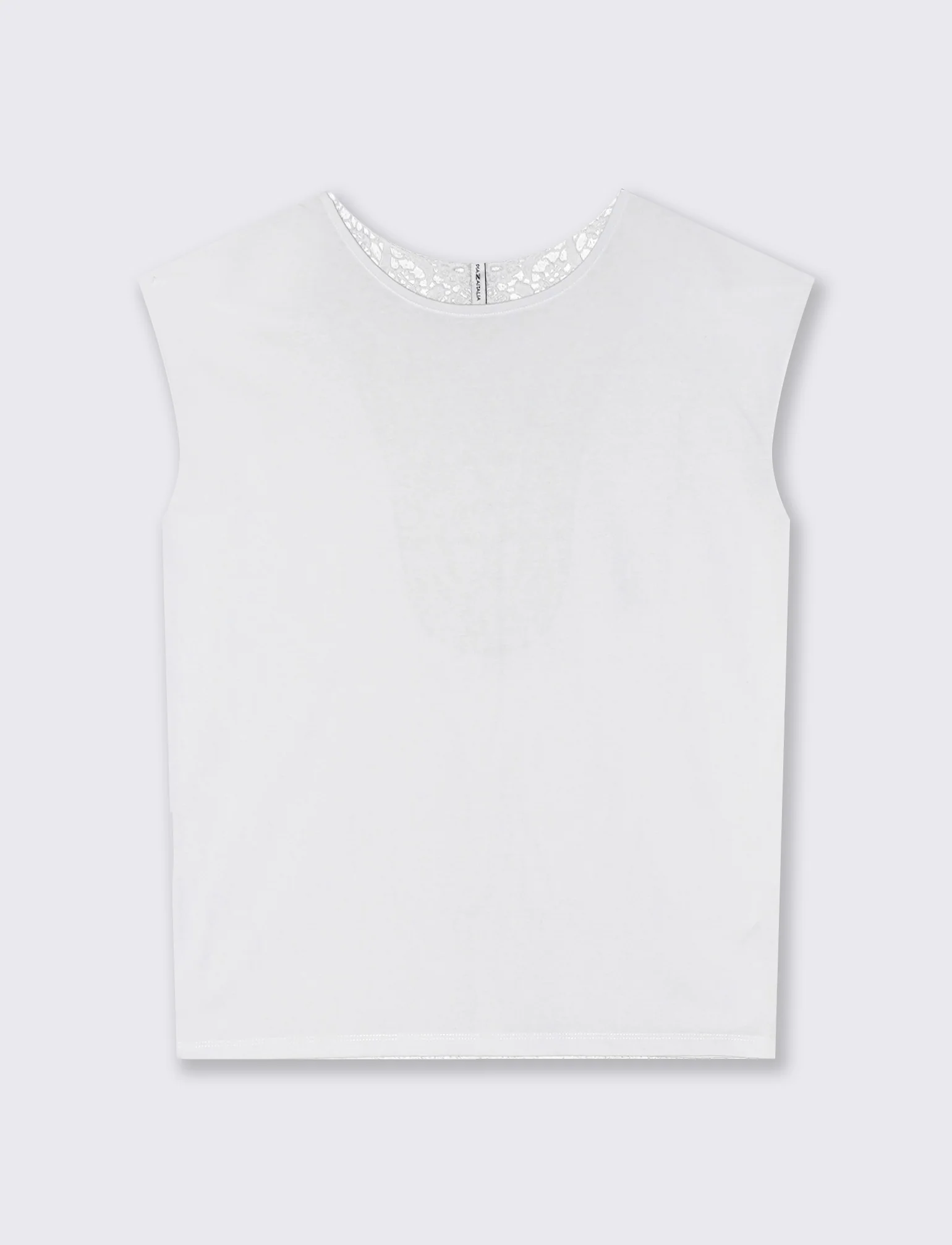 T-Shirt in Cotone con Inserto in Crochet - Bianco