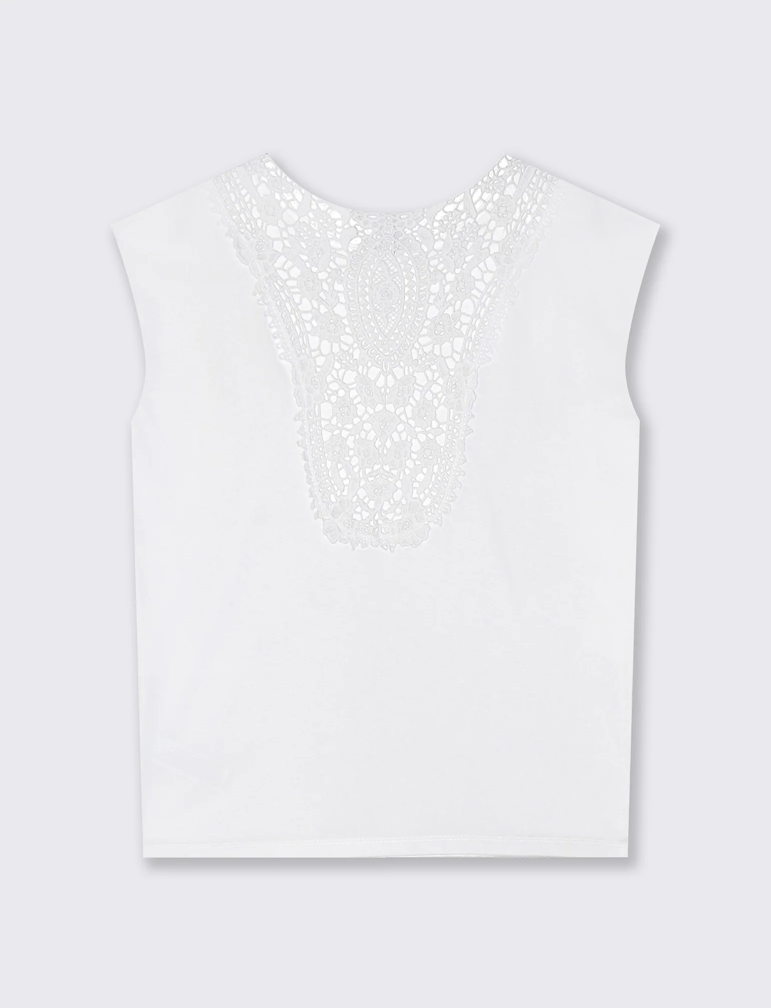 T-Shirt in Cotone con Inserto in Crochet - Bianco - Image 2