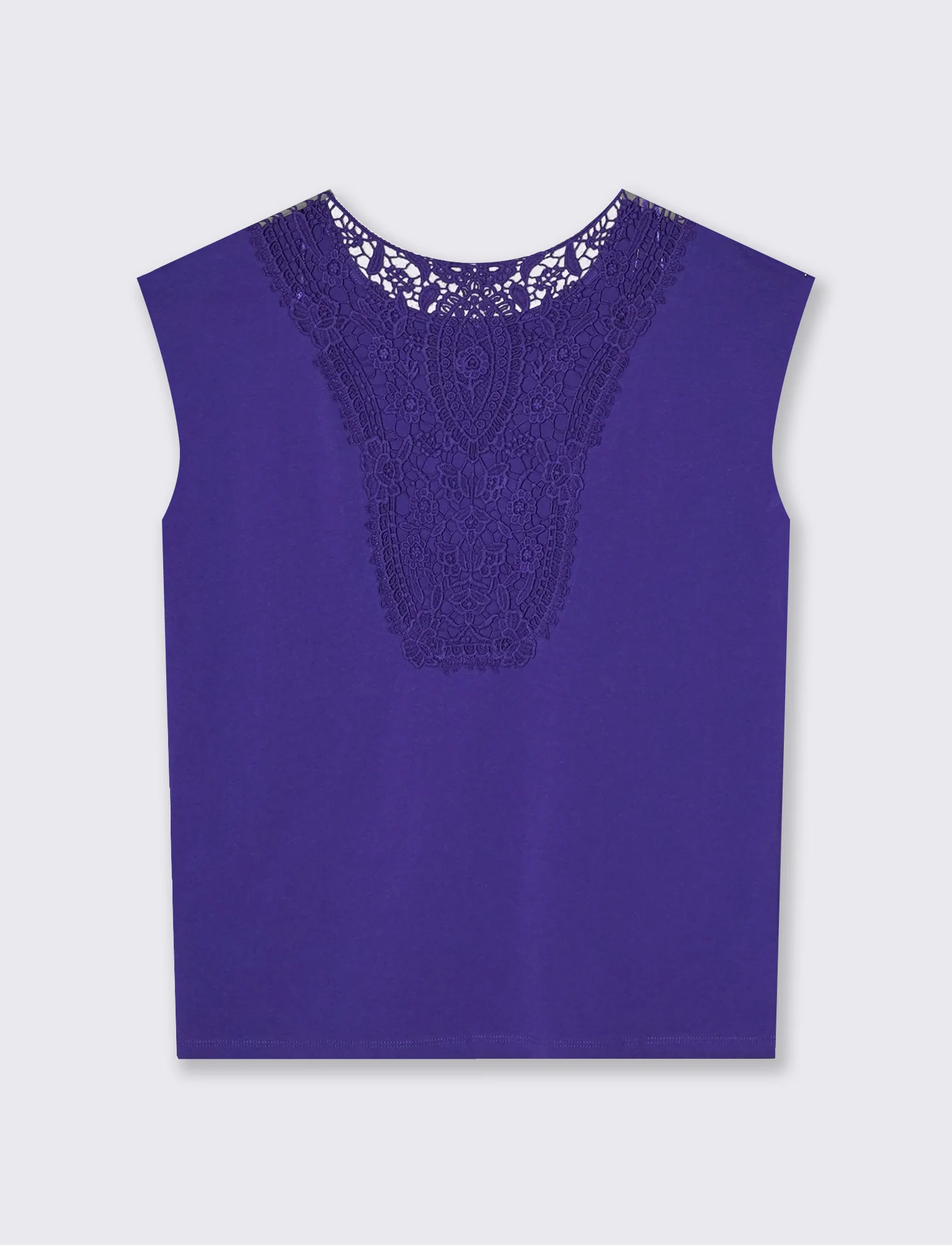 T-Shirt in Cotone con Inserto in Crochet - Blu cobalto - Image 2
