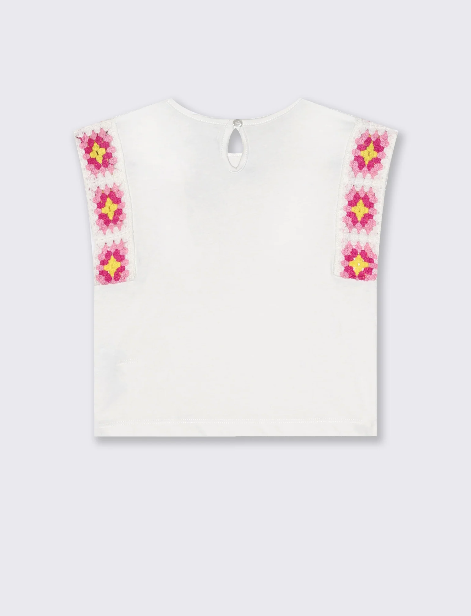 T-shirt in cotone con maniche crochet - Bianco latte - Image 2