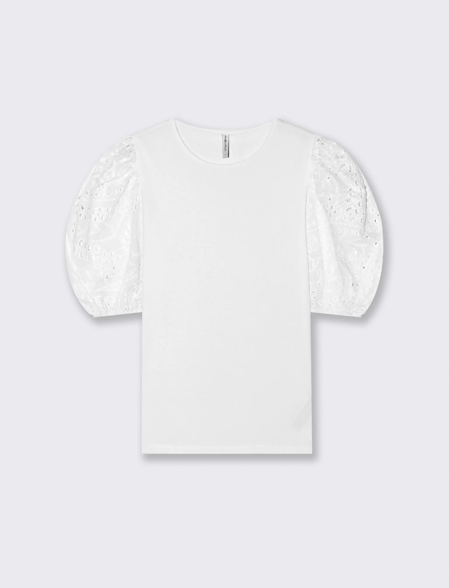 T-shirt in cotone con maniche in pizzo - Bianco - Image 2