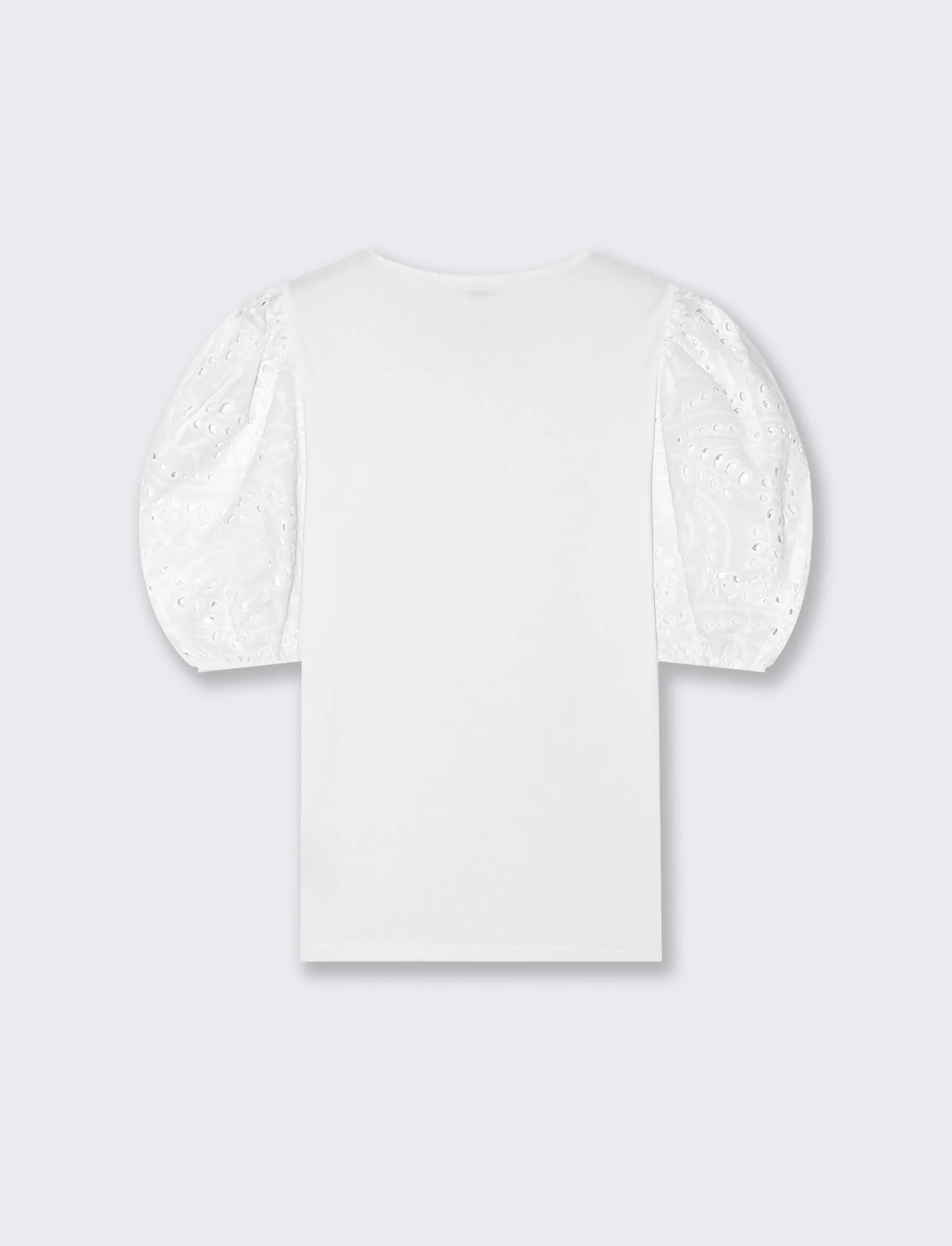 T-shirt in cotone con maniche in pizzo - Bianco - Image 3