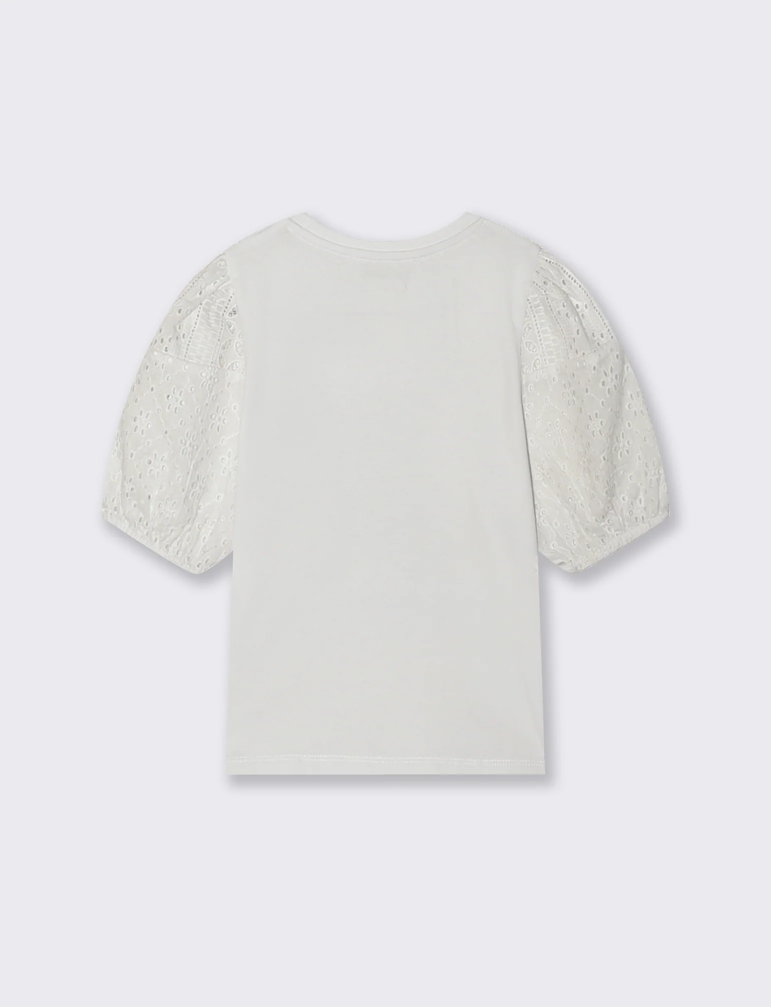 T-shirt in cotone con maniche in pizzo e strass - Bianco - Image 2