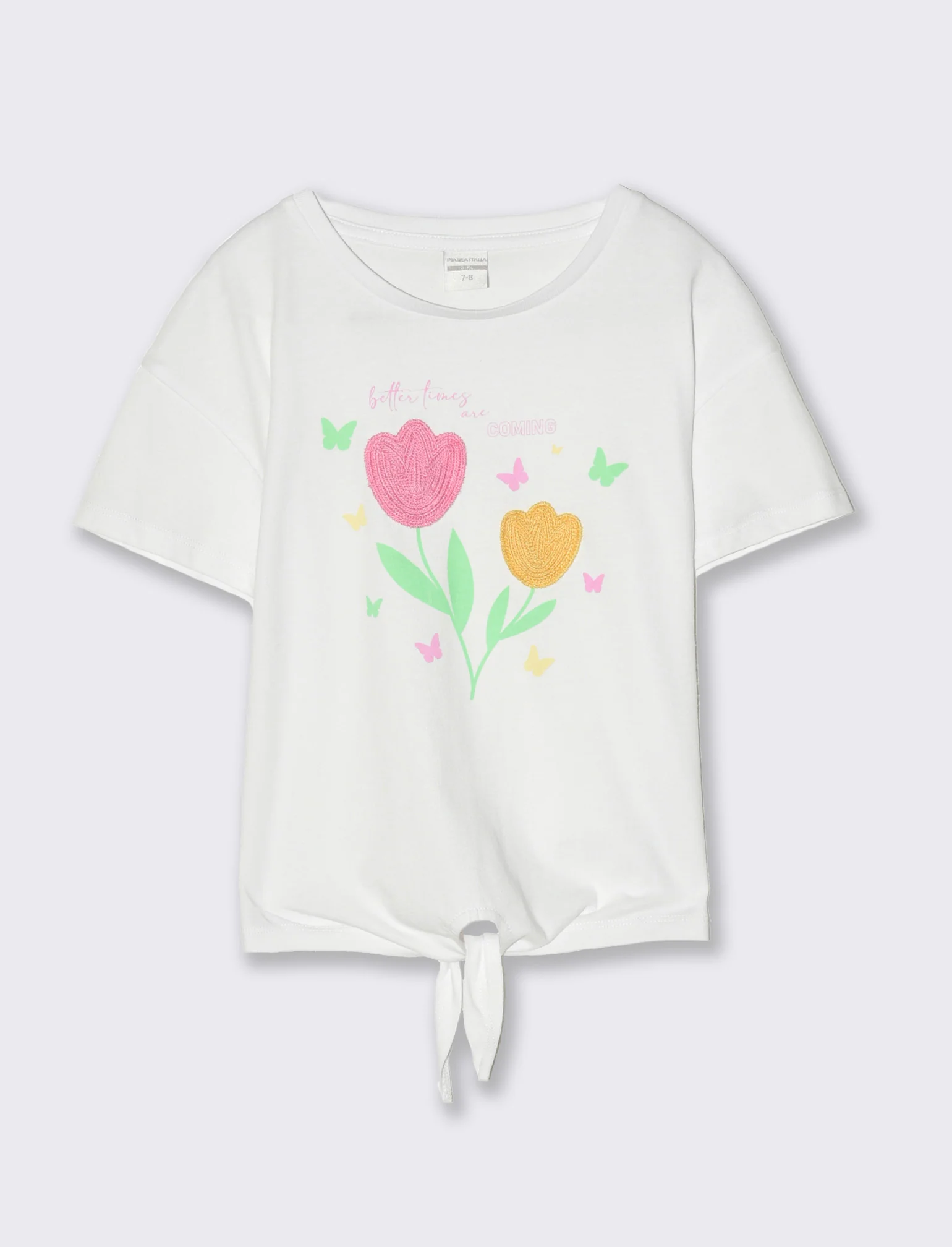 T-shirt in cotone con nodo. da bambina - Bianco latte - Image 4