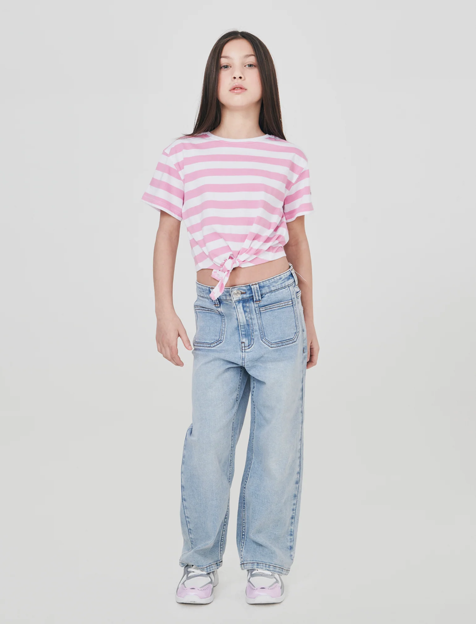 T-shirt in cotone con nodo per bambina - Rosa - Image 4