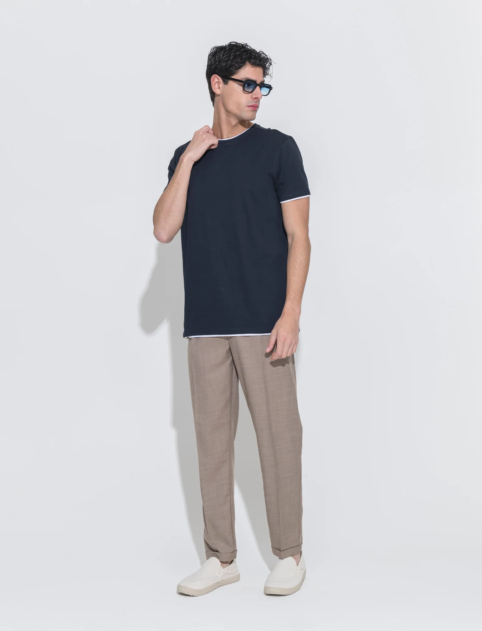 T-shirt in cotone con orli a contrasto da uomo - Blu - Image 2