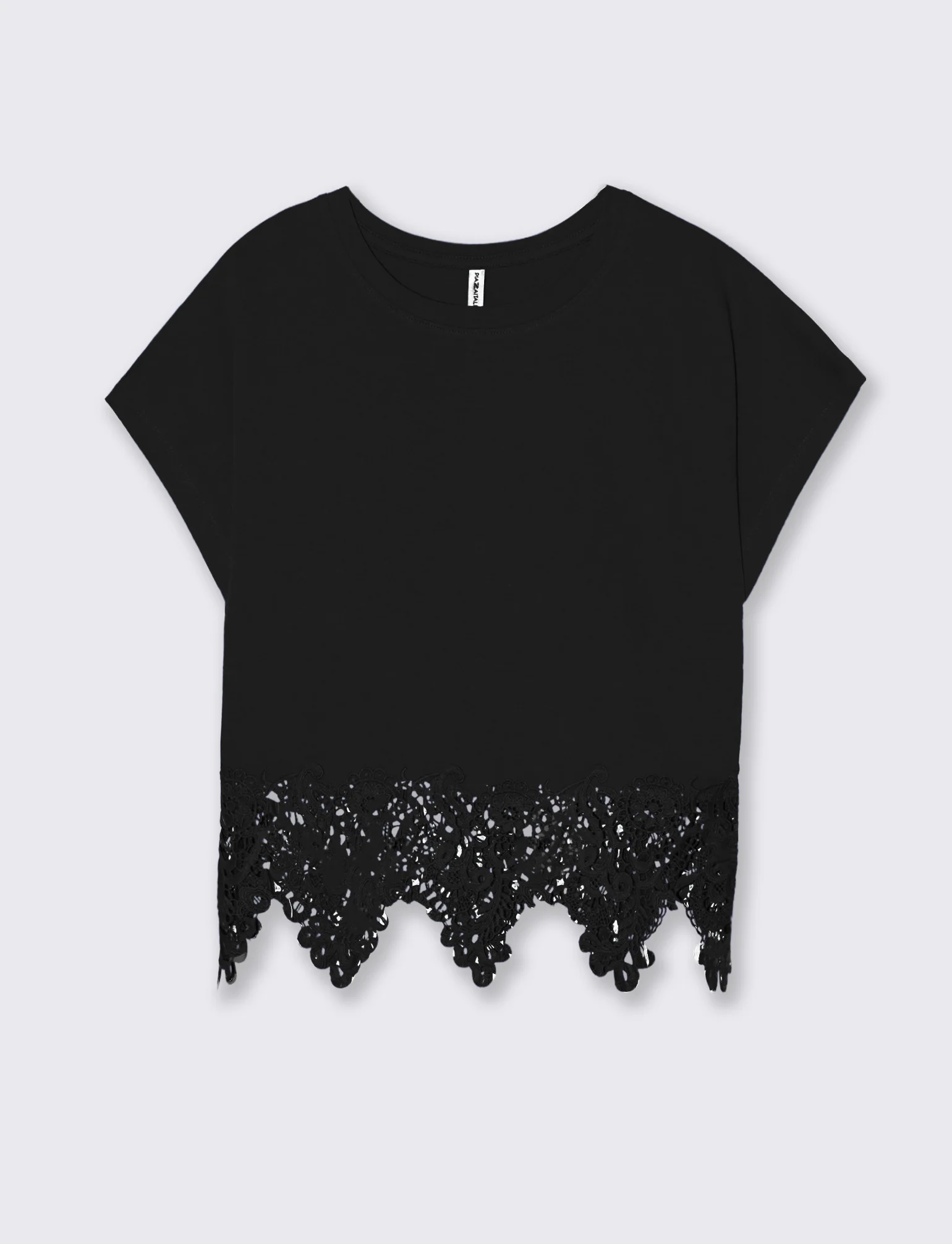 T-Shirt in Cotone con Pizzo al Fondo - Nero - Image 2
