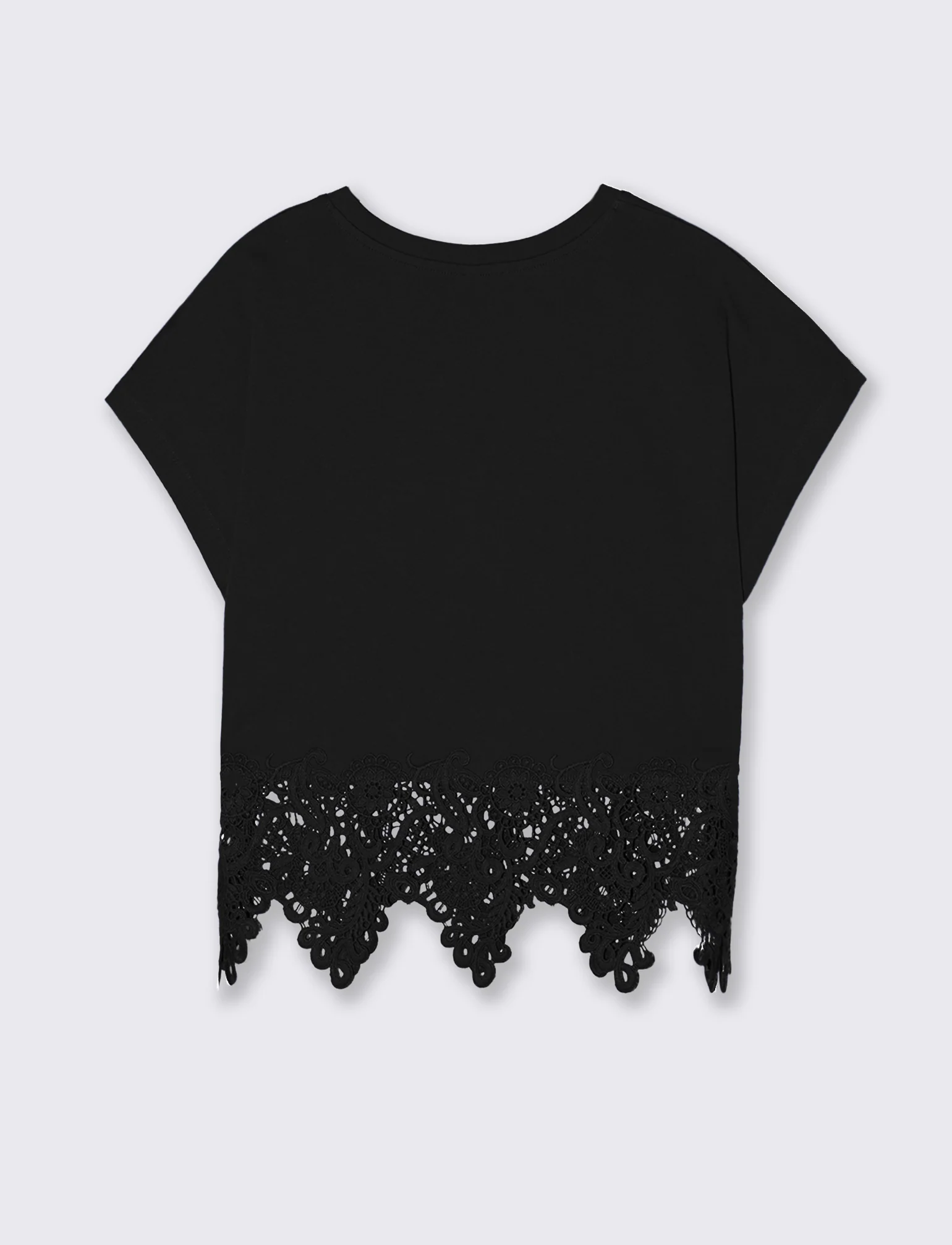 T-Shirt in Cotone con Pizzo al Fondo - Nero - Image 4