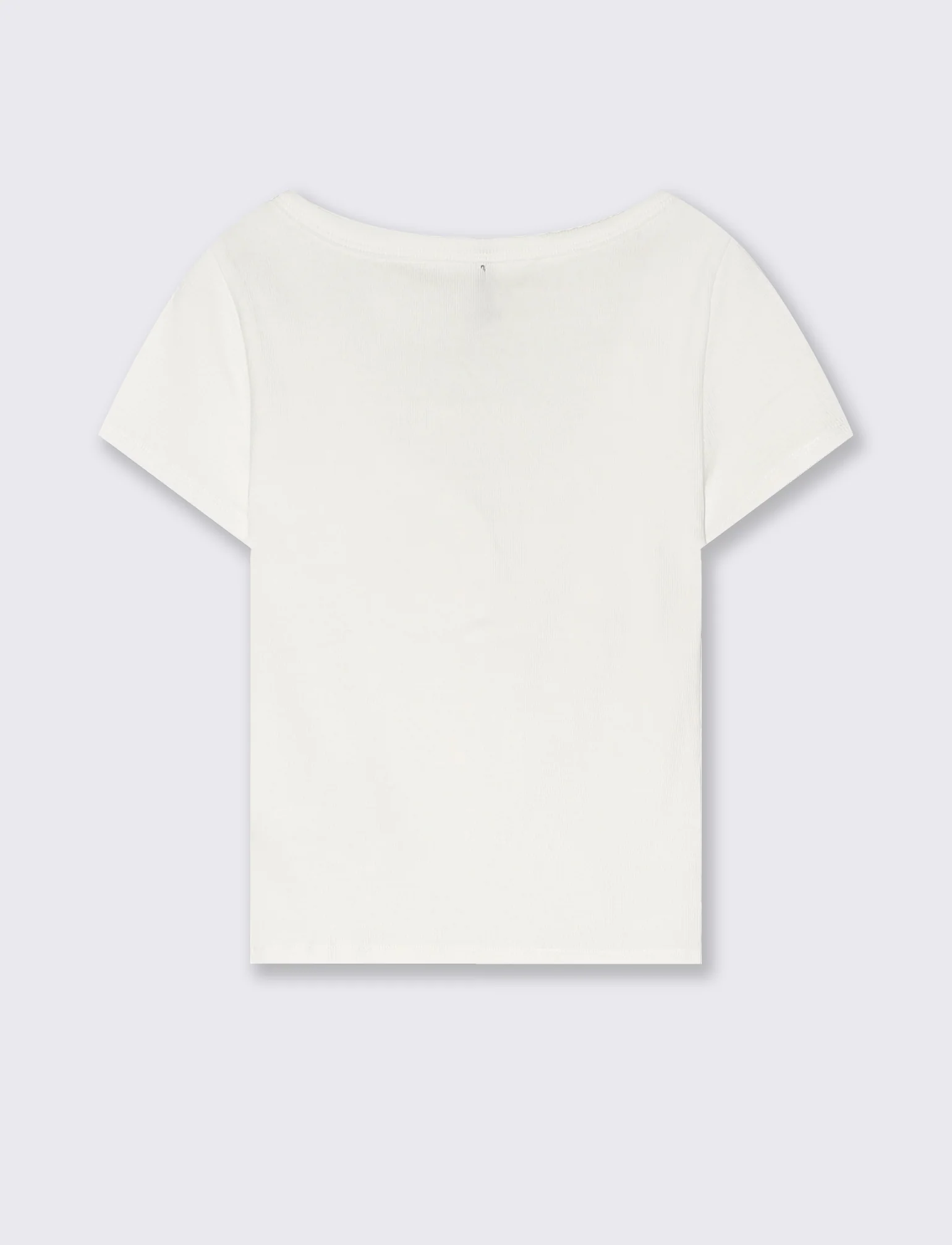 T-Shirt in Cotone con Scollo a V e Bottoni - Bianco latte - Image 2