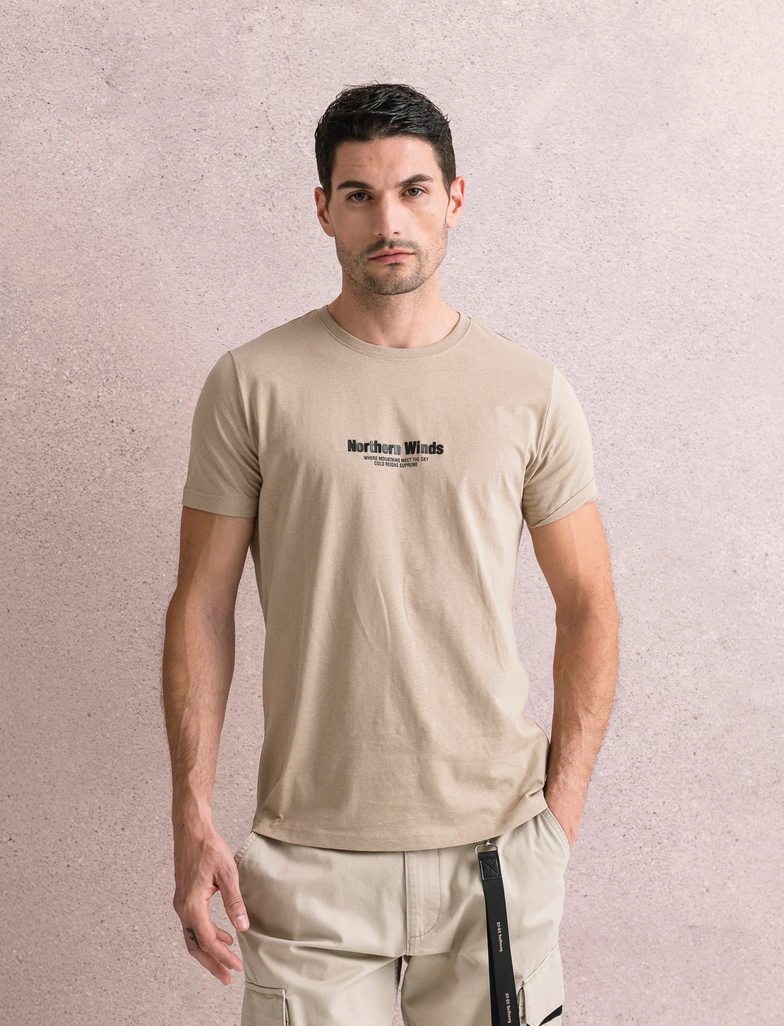 T-SHIRT IN COTONE CON STAMPA A RILIEVO - Beige - Image 3