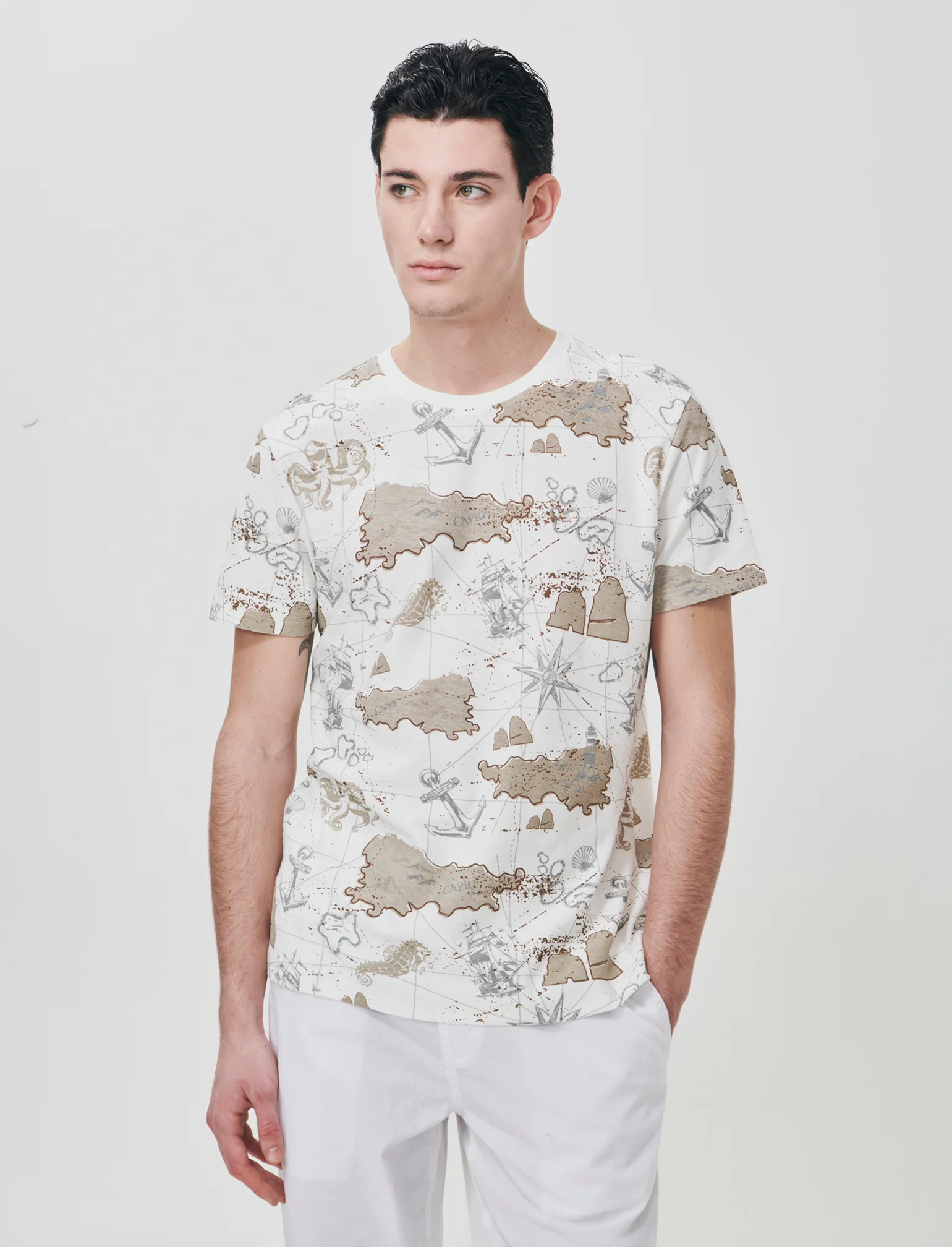 T-shirt in cotone con stampa all over - Bianco - Image 3