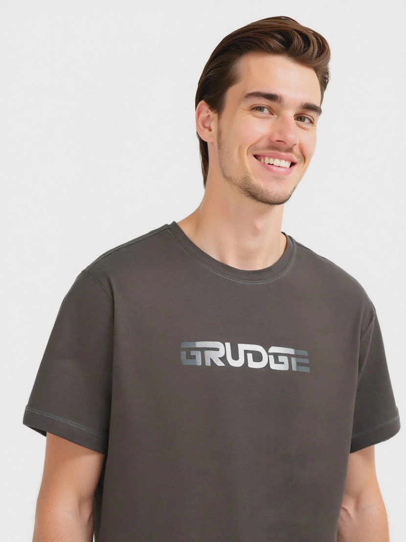 T-SHIRT IN COTONE CON STAMPA DEGRADE' - Grigio piombo