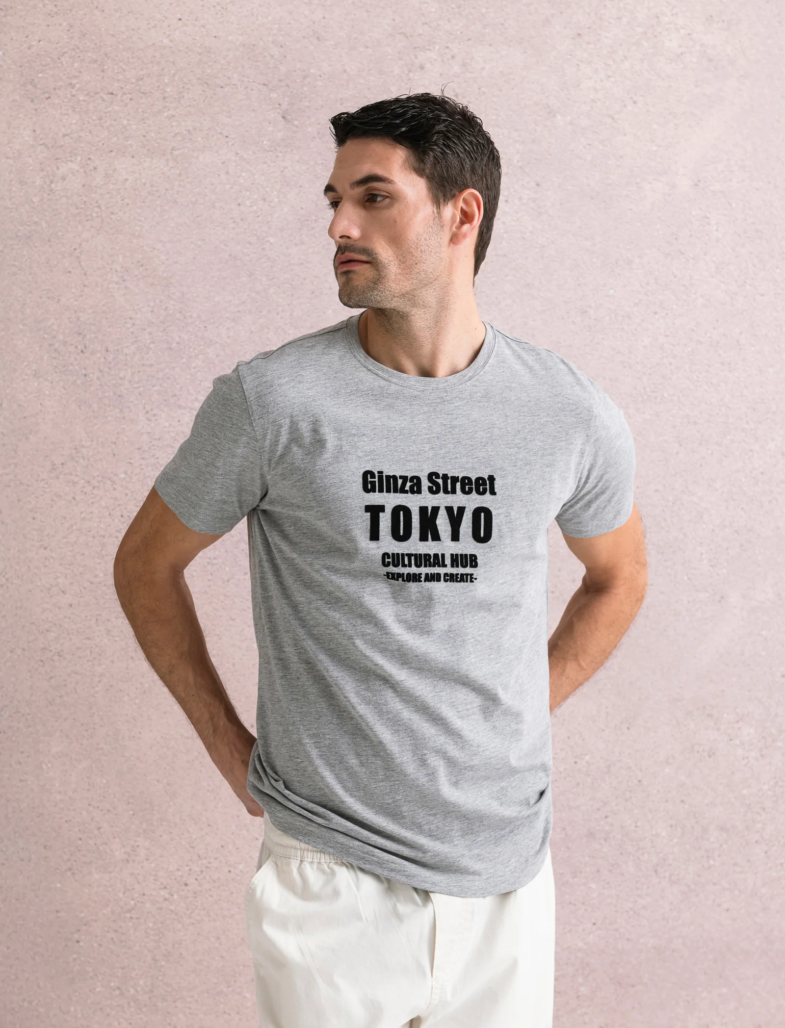 T-SHIRT IN COTONE CON STAMPA FLOCK - Grigio mel. - Image 4