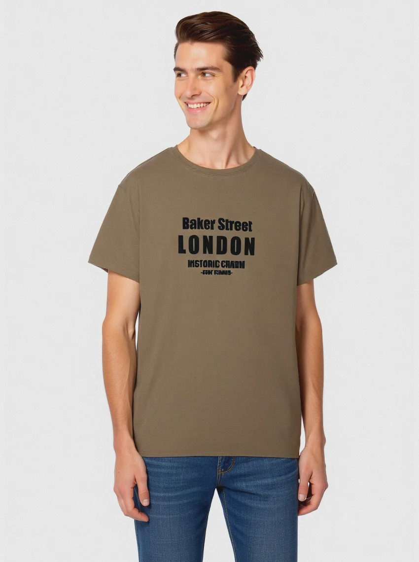 T-SHIRT IN COTONE CON STAMPA FLOCK - Verde kaki - Image 3