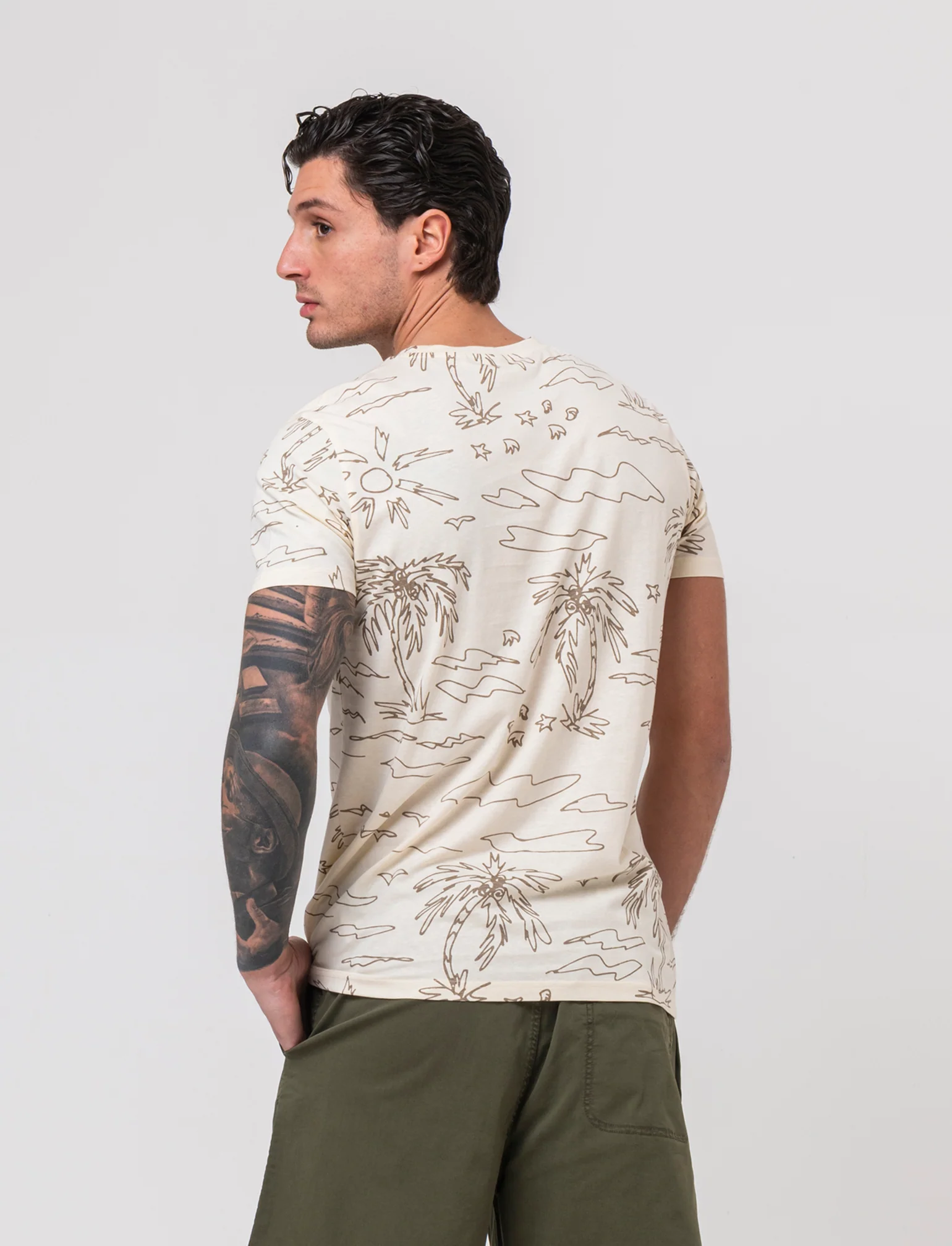 T-shirt in cotone con stampa floreale all over da uomo - Beige ecru - Image 2