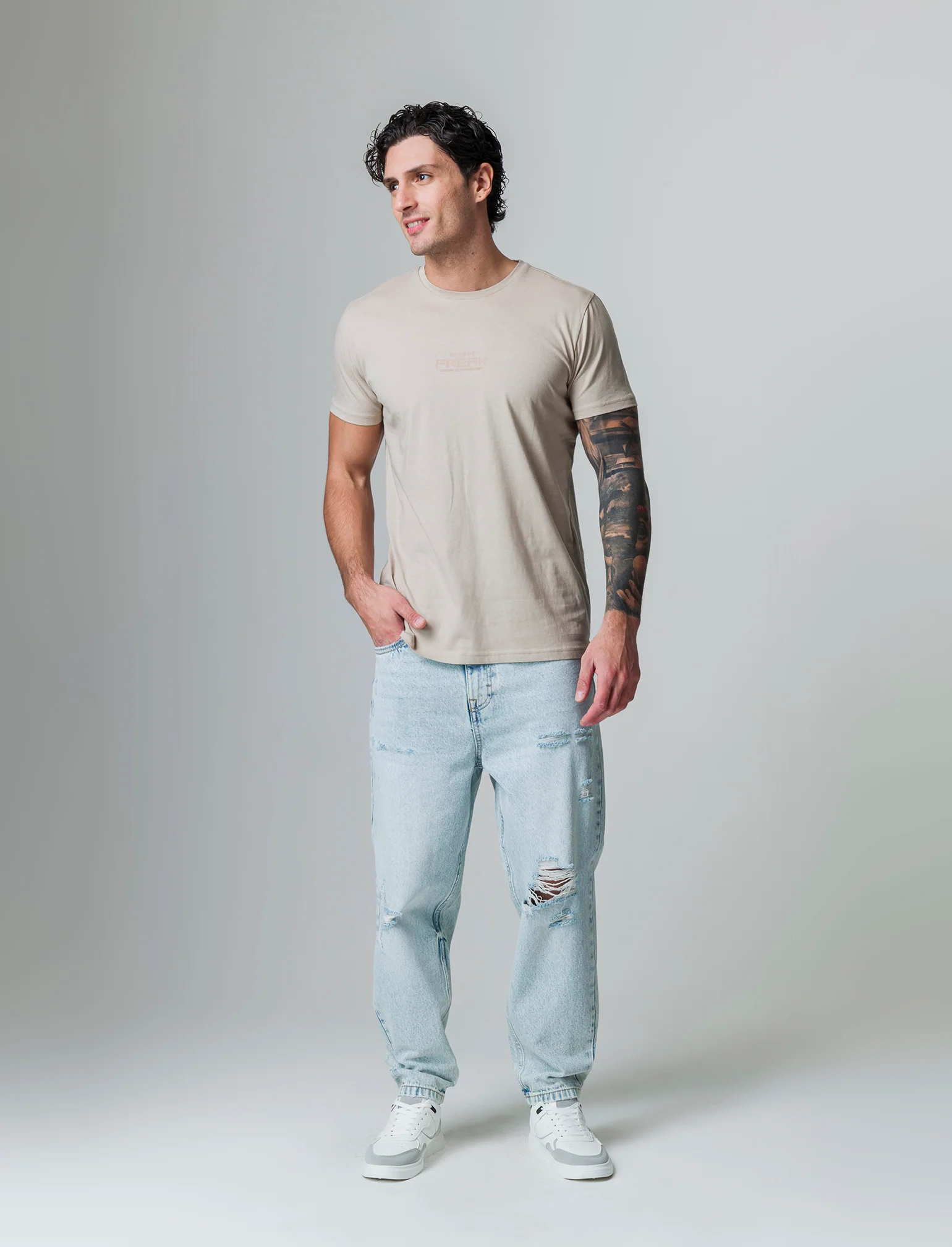 T-shirt in cotone con stampe regular fit da uomo - Beige - Image 3