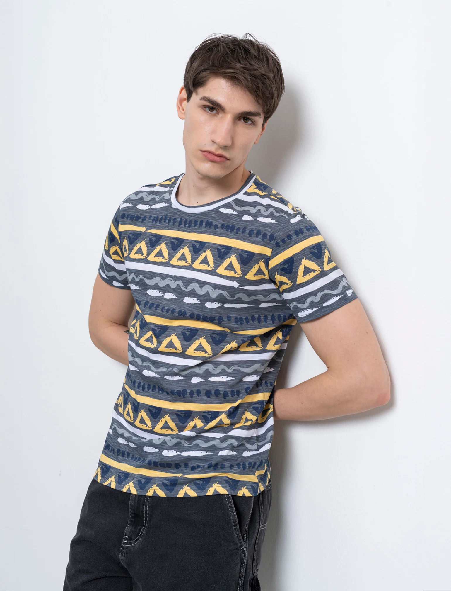 T-shirt in cotone slub con stampa azteca da uomo - Avion - Image 3
