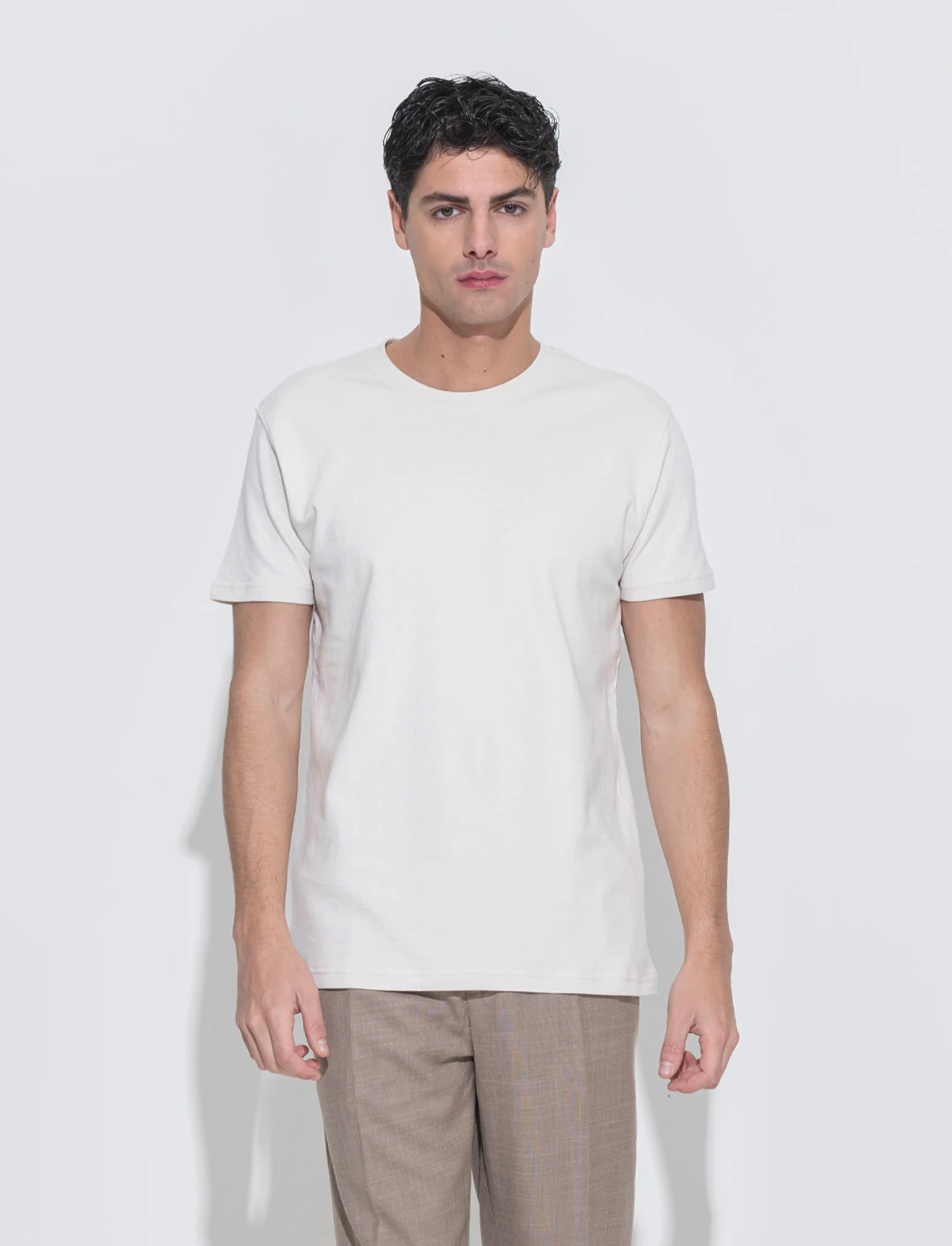 T-shirt in cotone struttura jacquard da uomo - Beige ecru