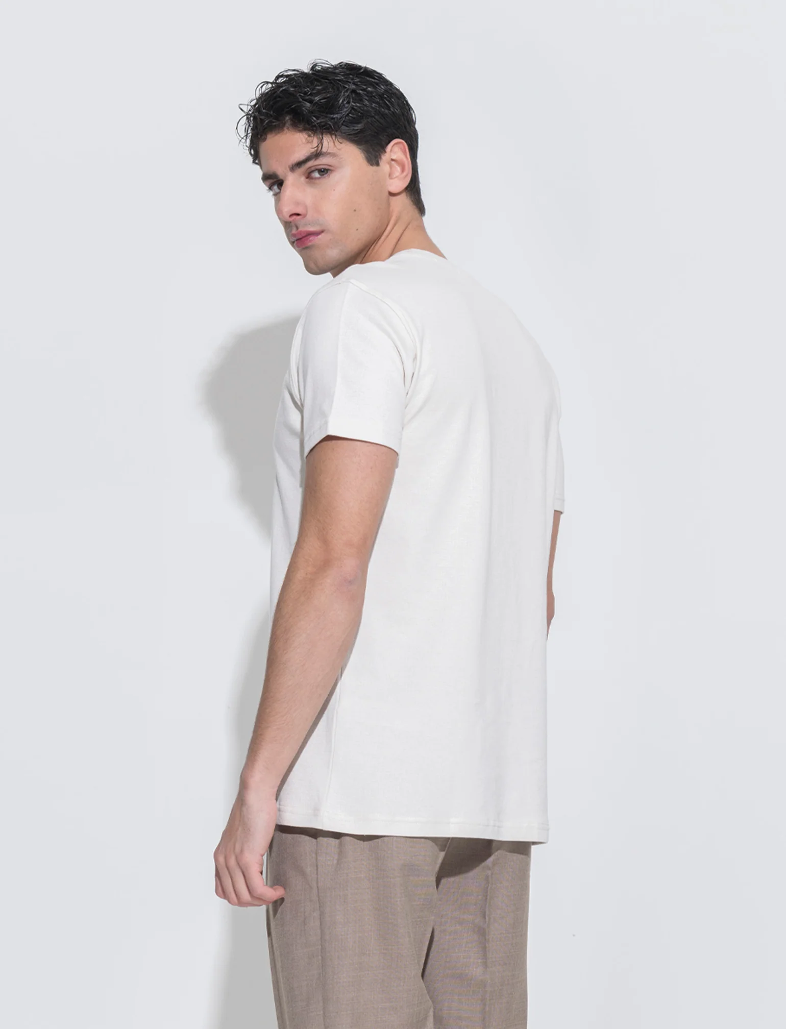 T-shirt in cotone struttura jacquard da uomo - Beige ecru - Image 2