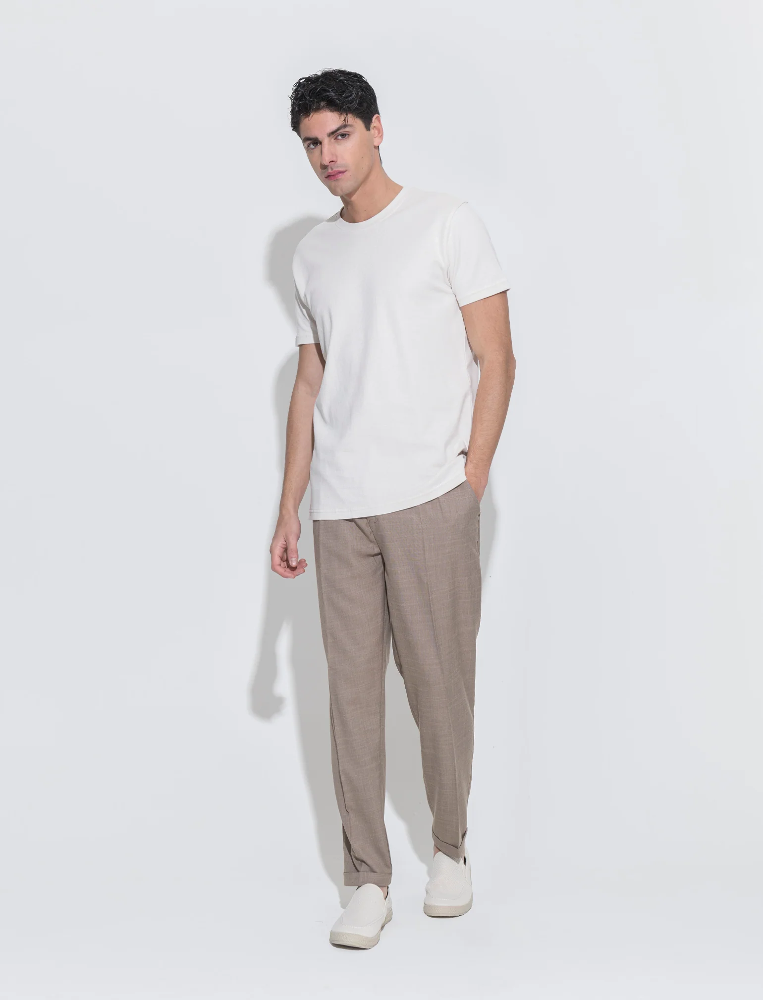 T-shirt in cotone struttura jacquard da uomo - Beige ecru - Image 3