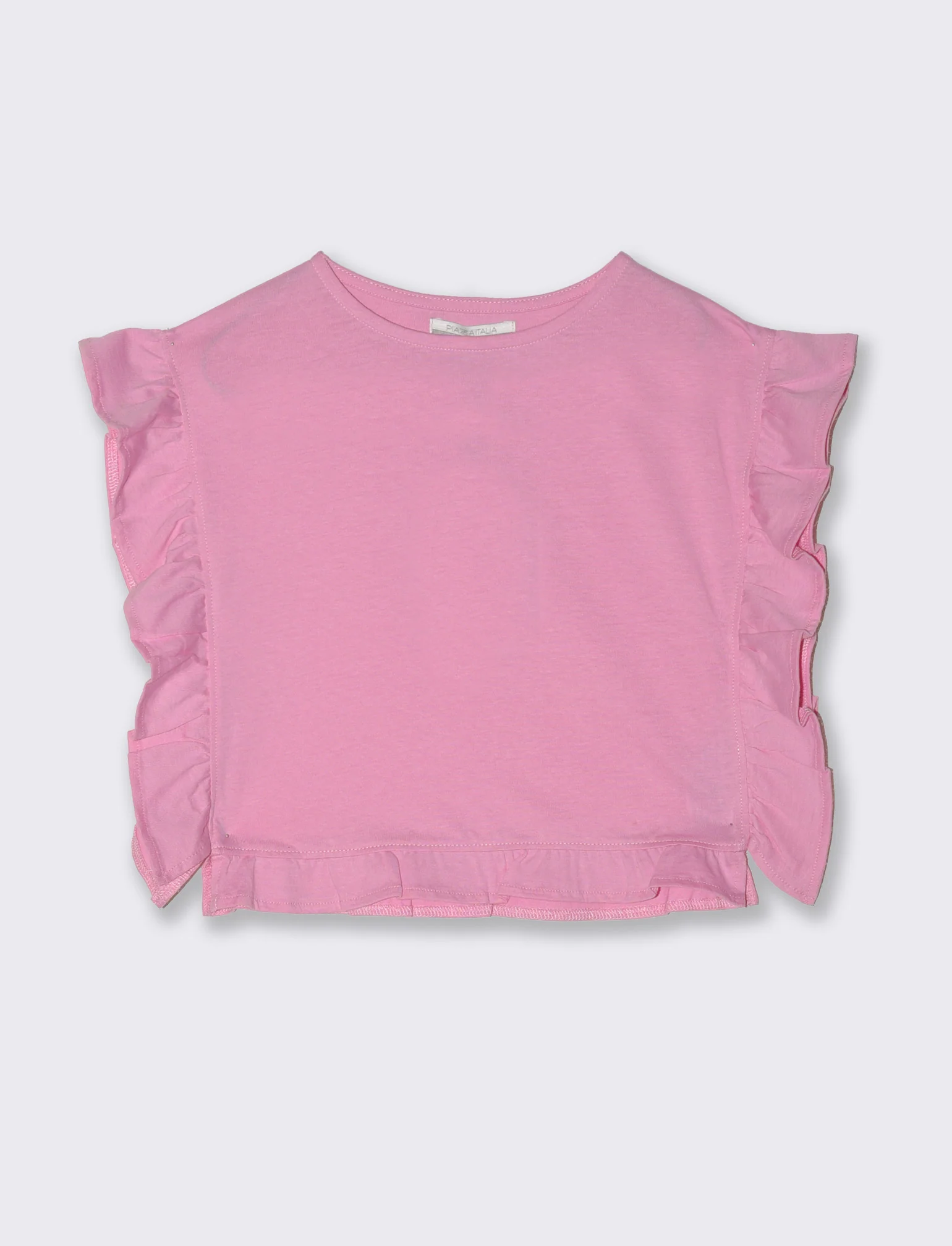 T-shirt in jersey con rouches da bambina - Fuxia