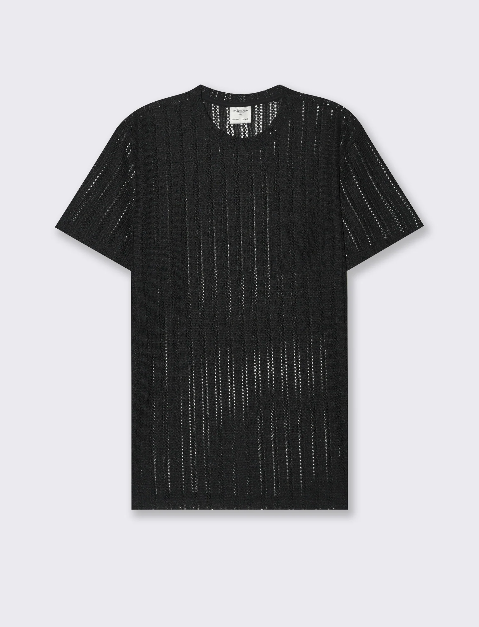 T-shirt in maglia crochet da uomo - Nero - Image 4