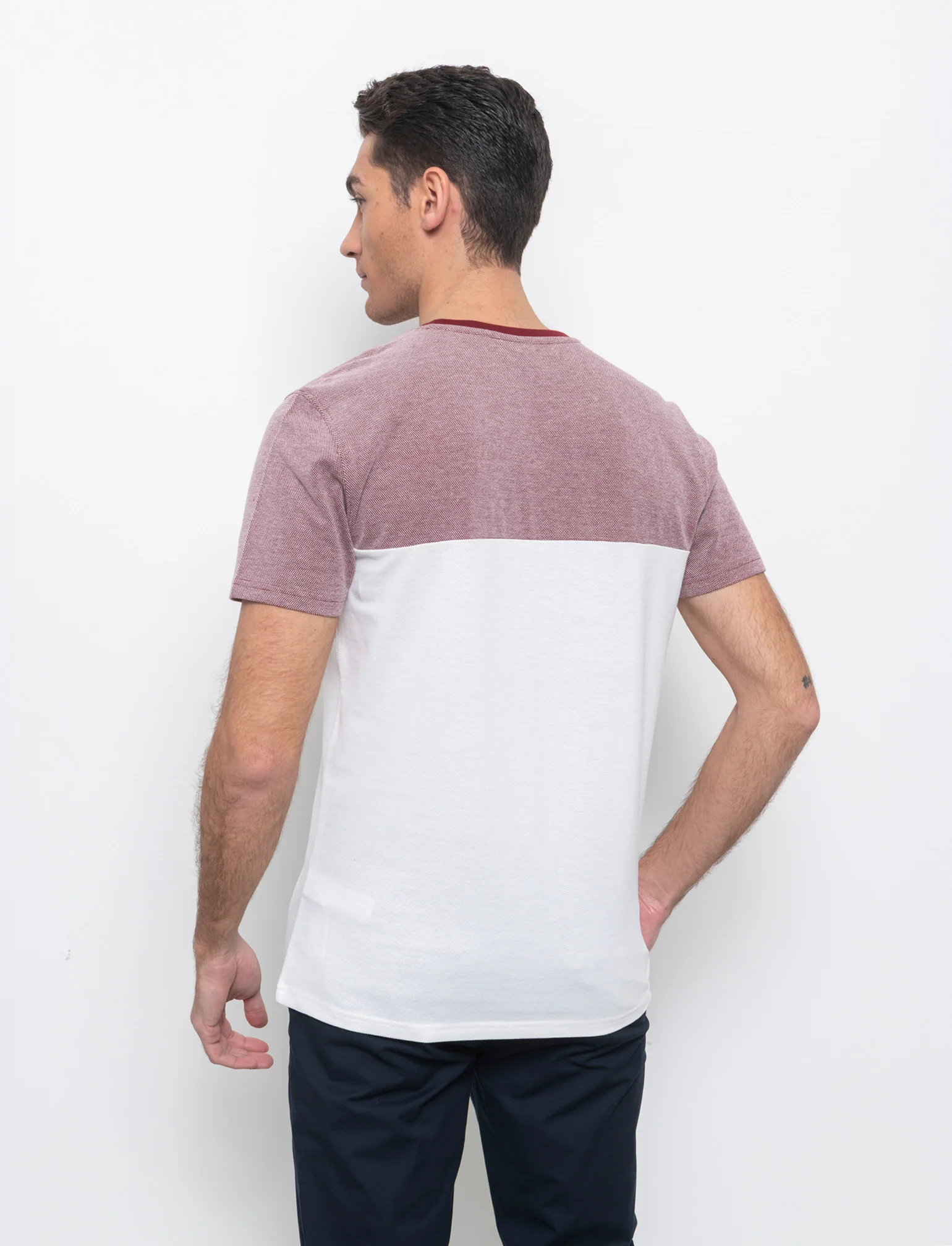 T-shirt in piquet bicolore da uomo - Bordeaux