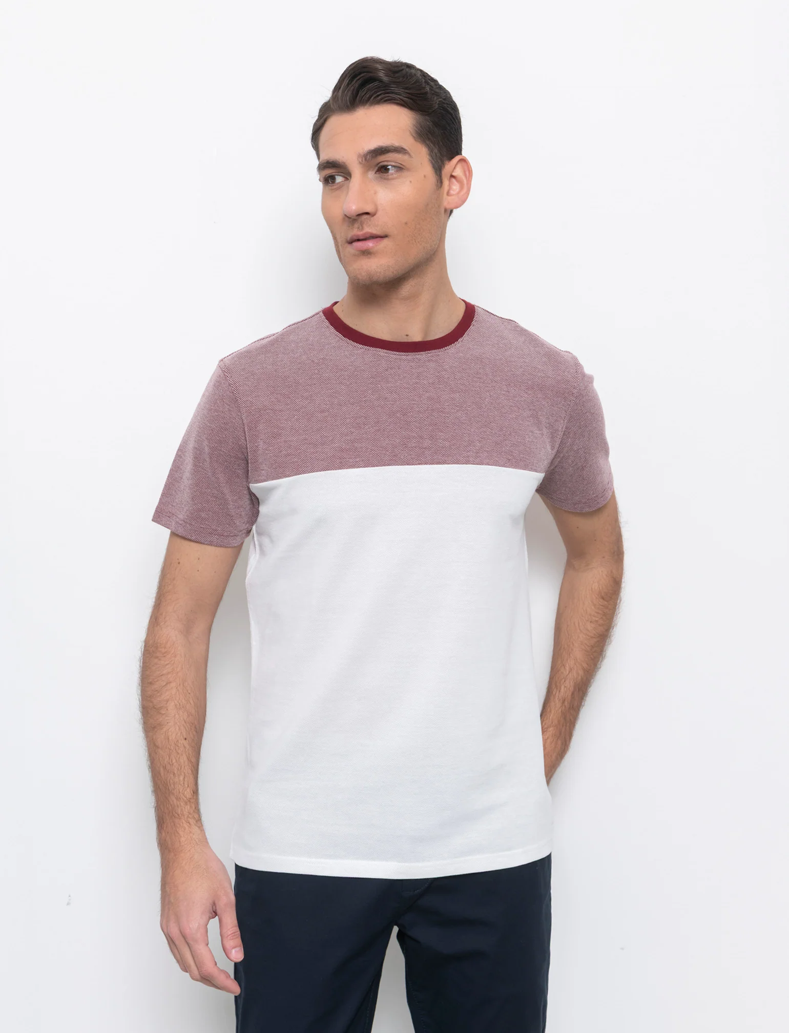T-shirt in piquet bicolore da uomo - Bordeaux - Image 3